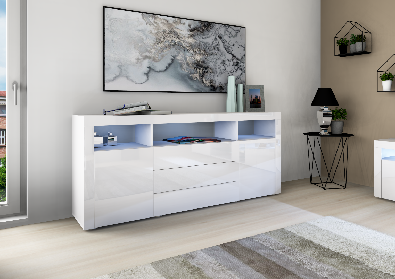 Sideboard Weiß Hochglanz 166 cm "Santa Fé"