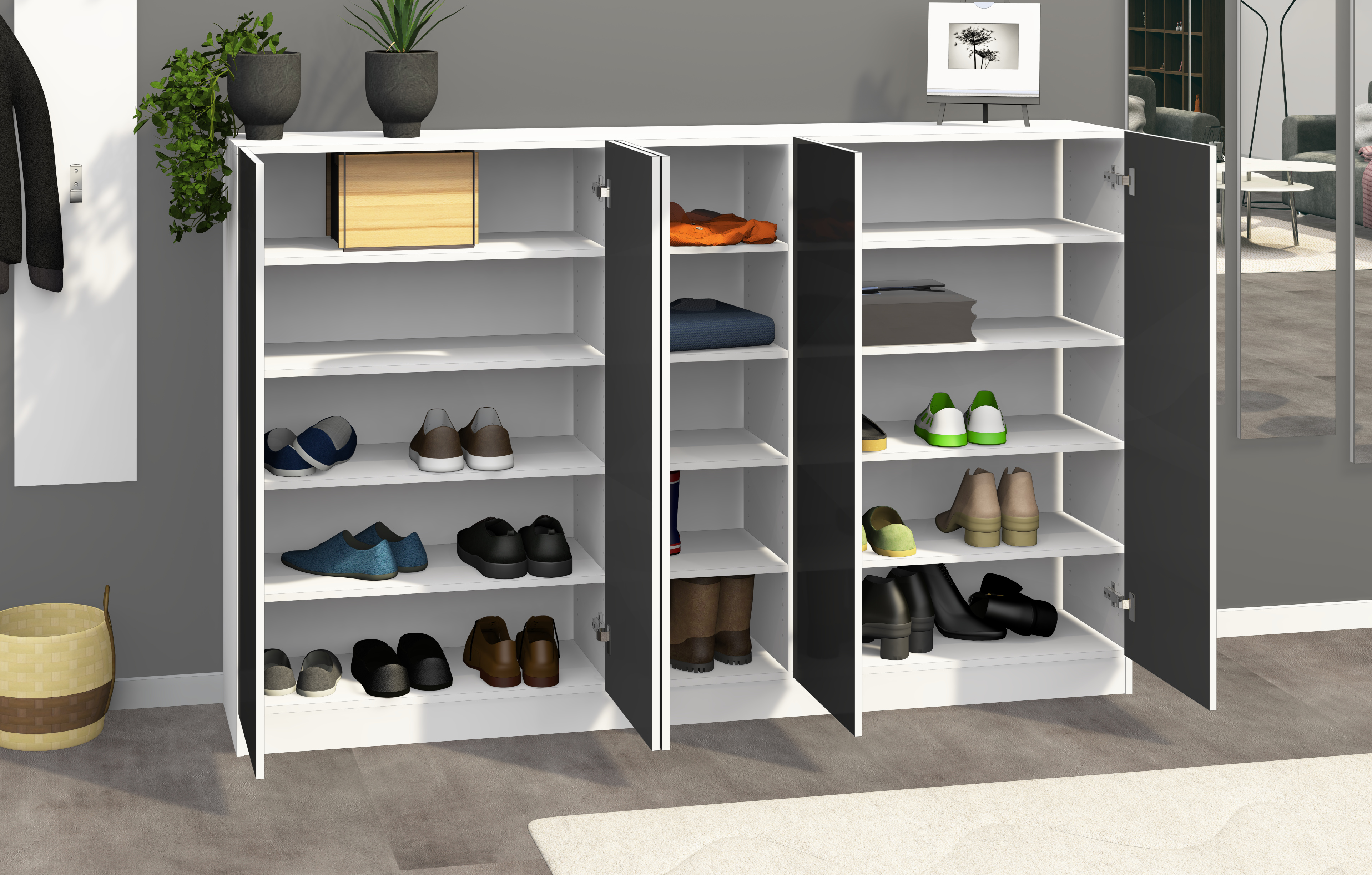 89160019_SCU-5T_weiss-graphit-gl-nzend_6 Schuhschrank Weiß Matt - Graphit Hochglanz "Vaasa" 5-türig