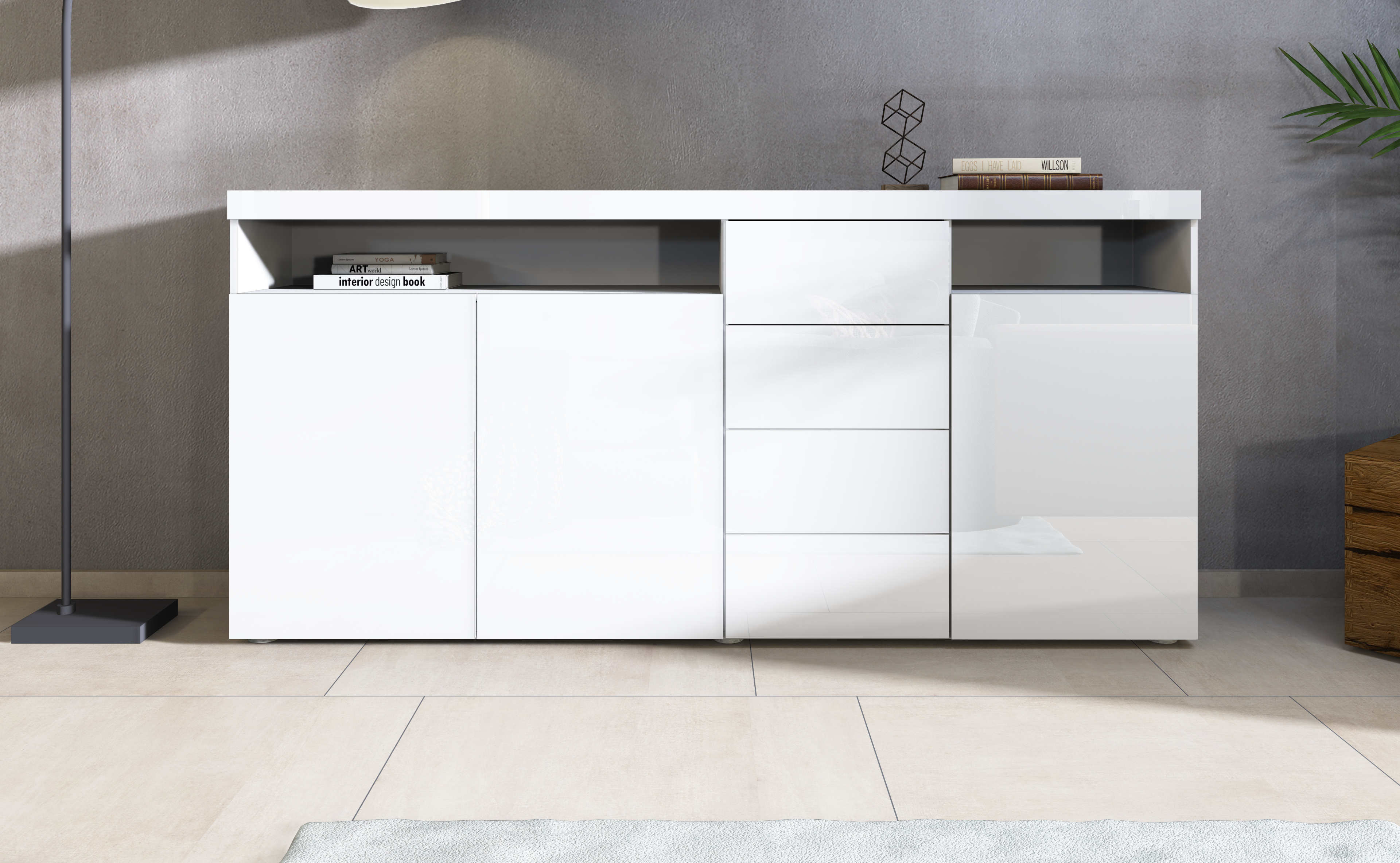 Highboard "Kapstadt" Weiß Glanz, Breite 200 cm