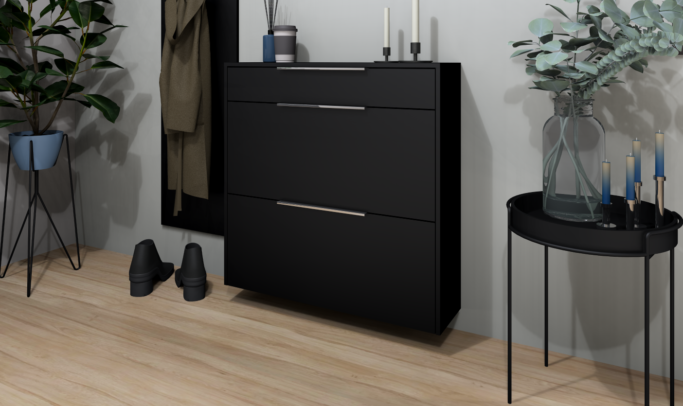SCU_02-sw-matt Schuhschrank Oliva zum Hängen in Schwarz matt