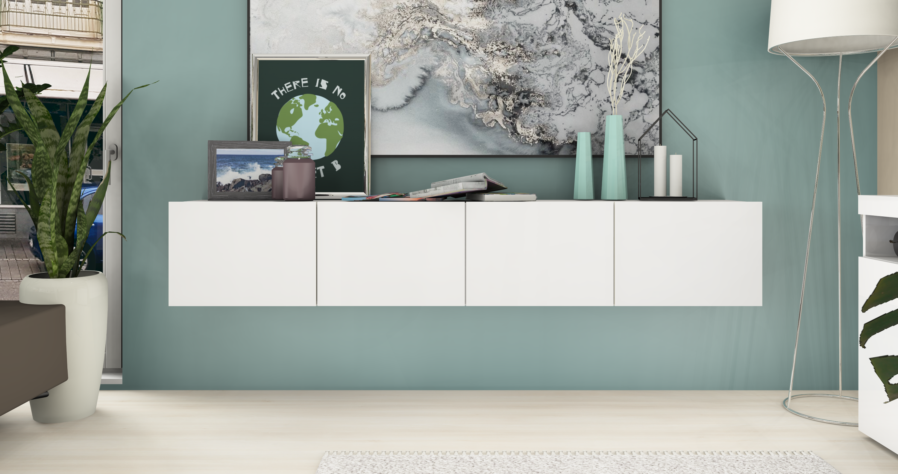 Lowboard Weiß Matt "Sophia" 200 cm, 4-türig