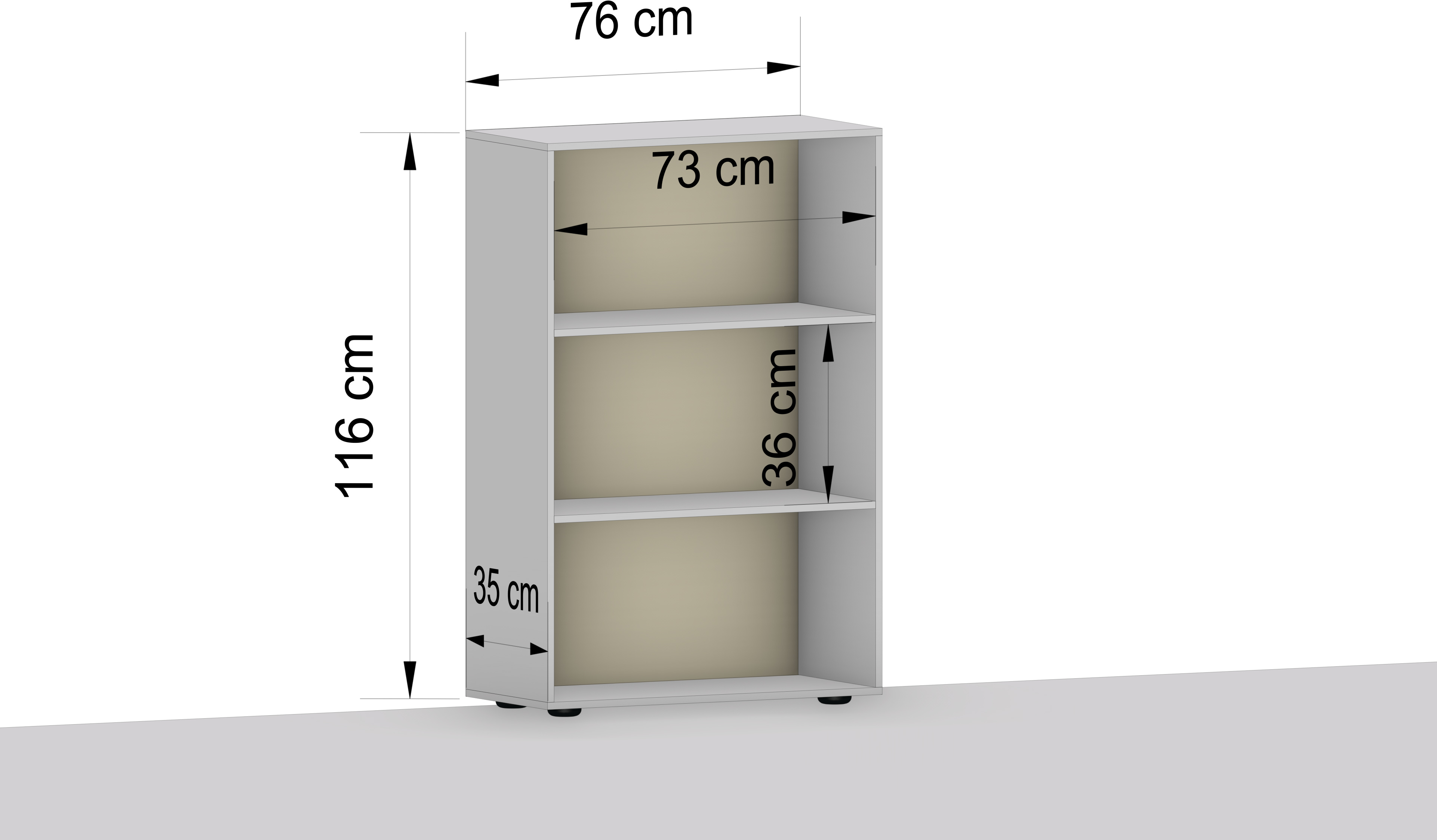 Bemassung-2T-2 Regal Weiß "Tom" 76 cm
