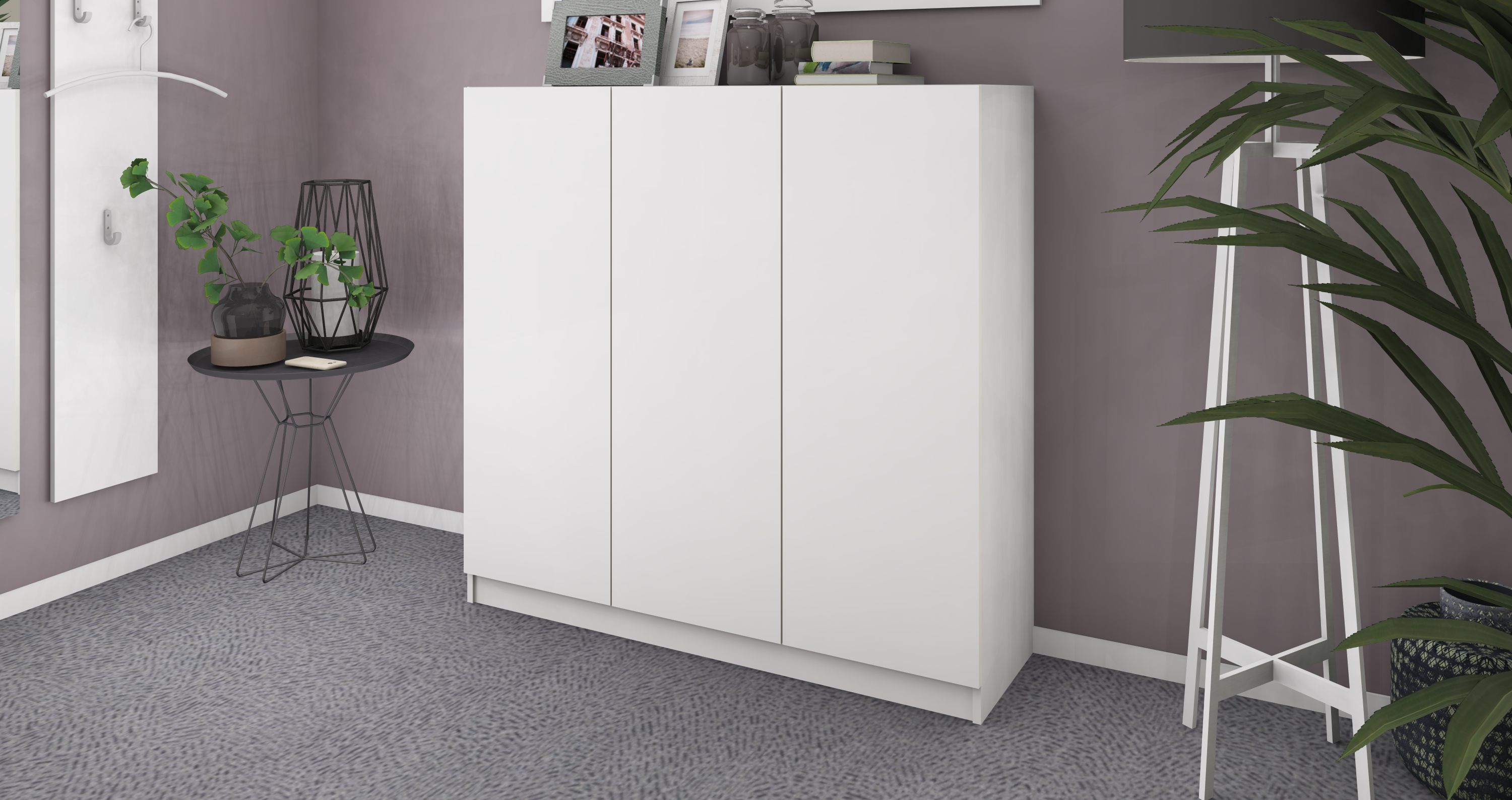 3T-Weiss-Matt Schuhschrank Weiß Matt "Vaasa" 3-türig