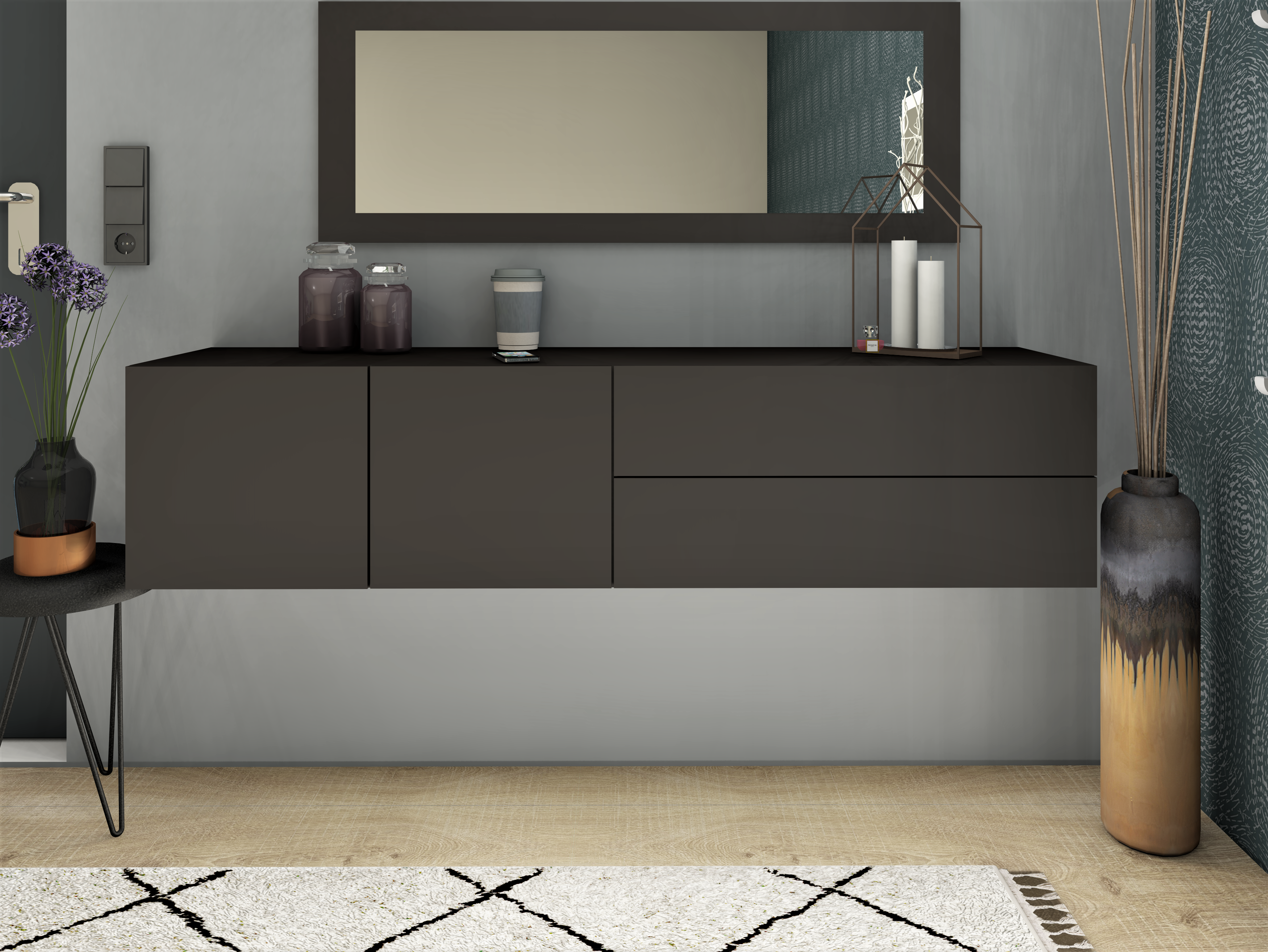 Lowboard Schwarz Matt "Sophia" 152 cm