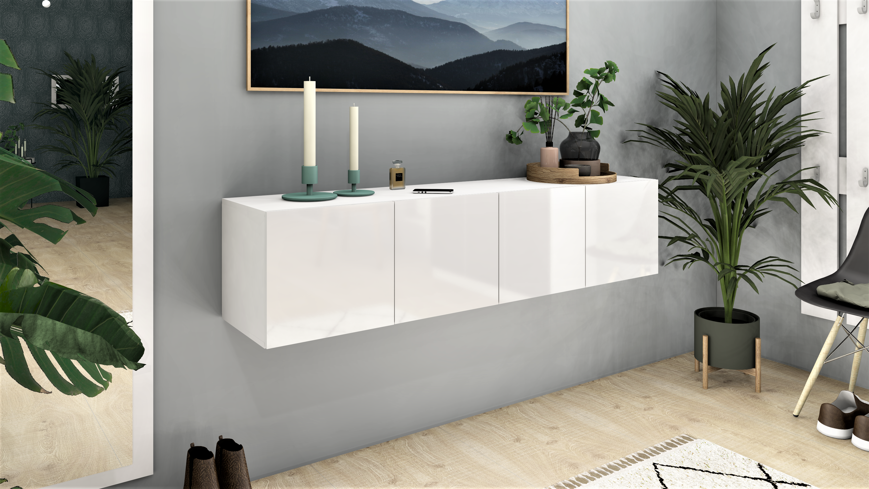 89798127_2 Lowboard Weiß Hochglanz "Vaasa" 4-türig