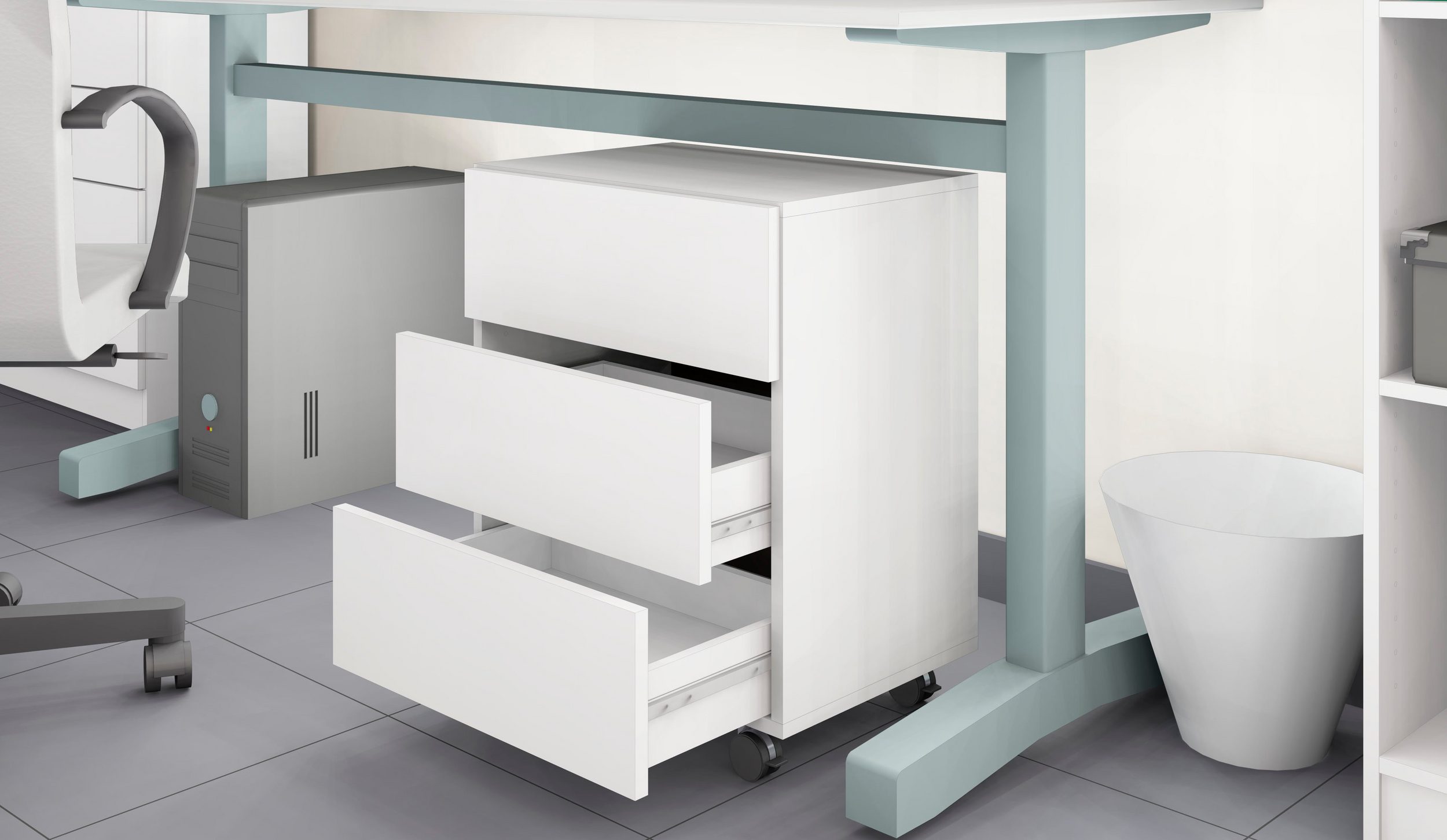 Wallis-ROC-Weiss-2 Rollcontainer Weiß mit Schubkästen "Wallis"