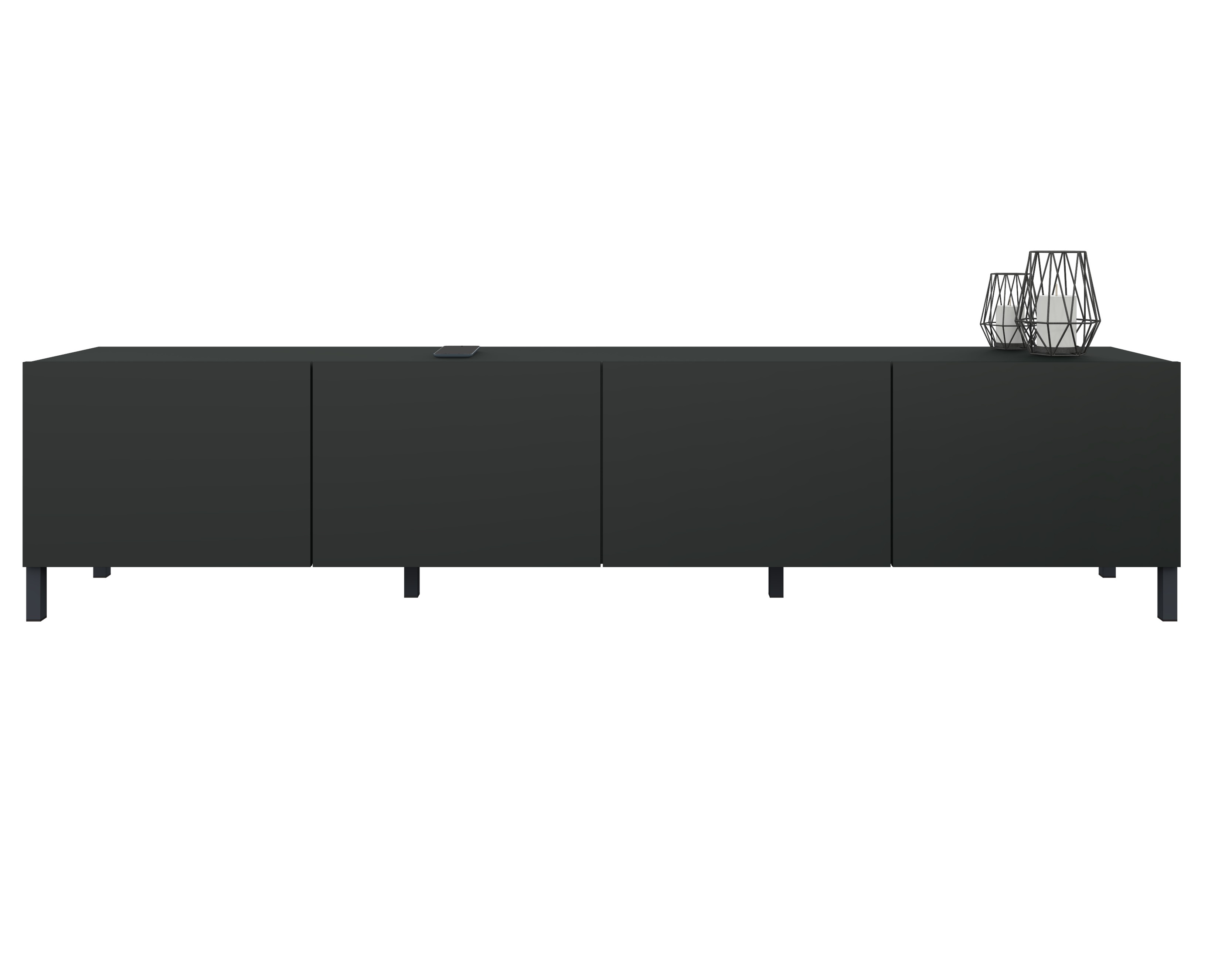 Sophia Lowboard 200 cm 4-türig Schwarz mit Metallfüßen Sophia Lowboard 200 cm 4-türig Schwarz mit Metallfüßen