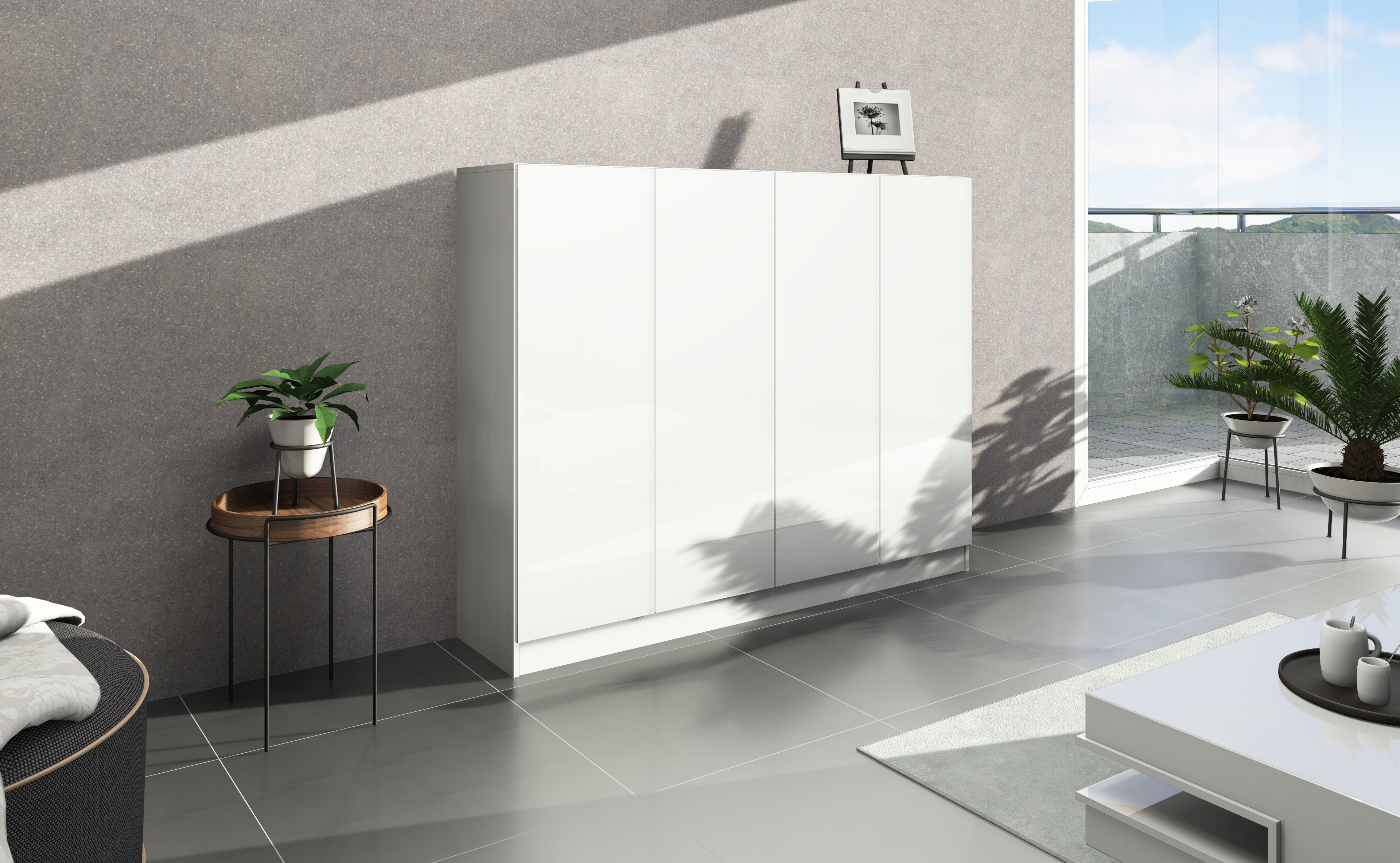 Schuhschrank VAASA 4-türig Weiß Glanz