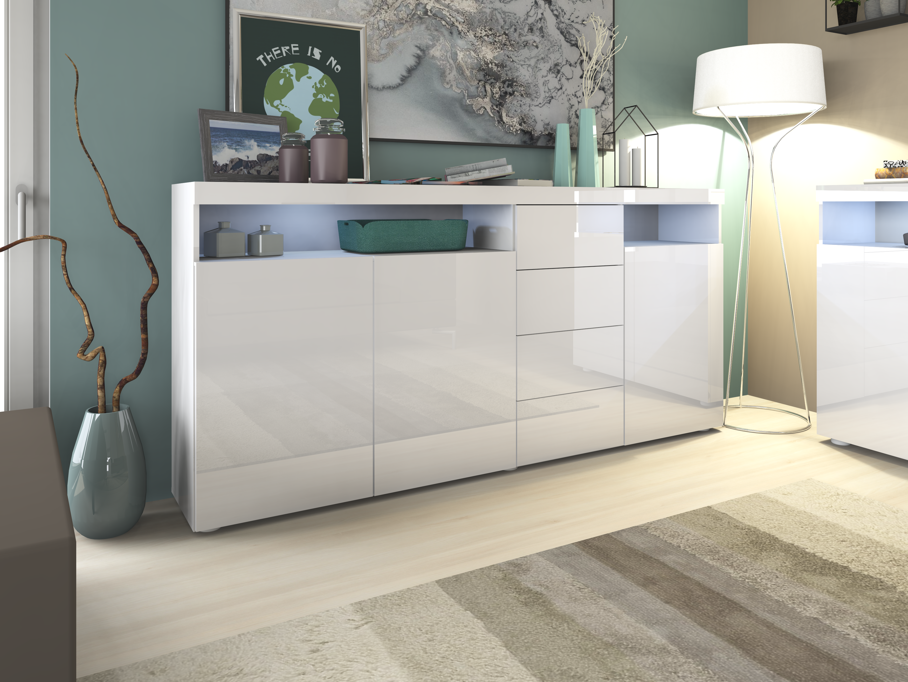 Highboard "Kapstadt" 200 cm in Weiß Hochglanz