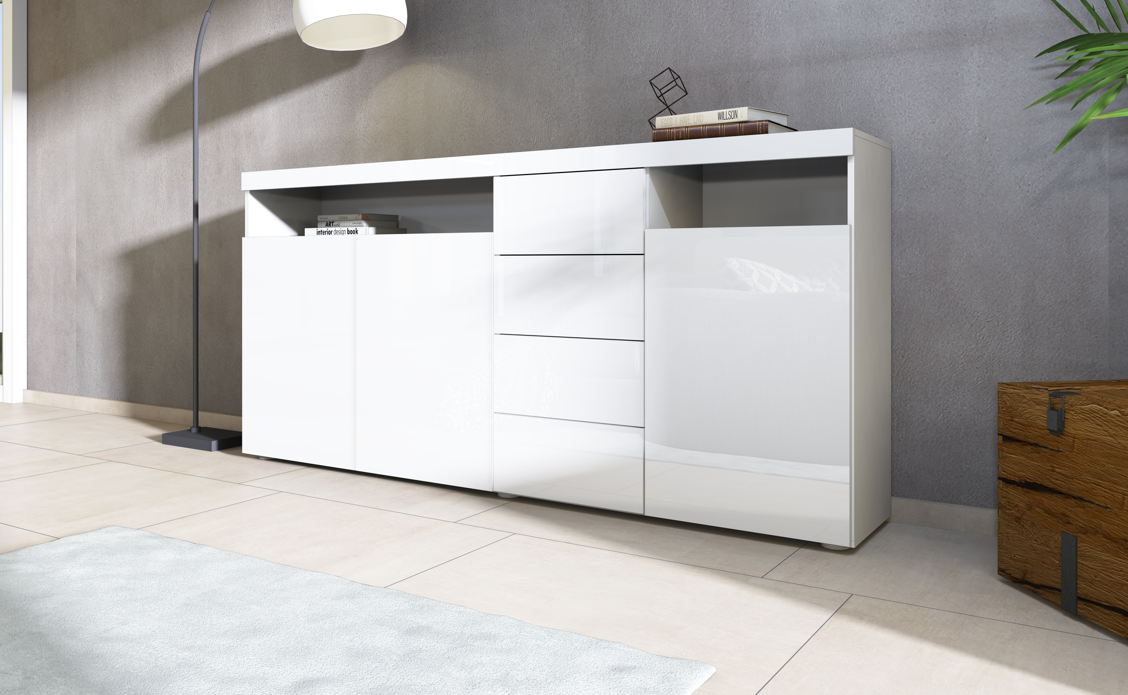 46566939_weiss-gl-nzend_03 Highboard "Kapstadt" Weiß Glanz, Breite 200 cm