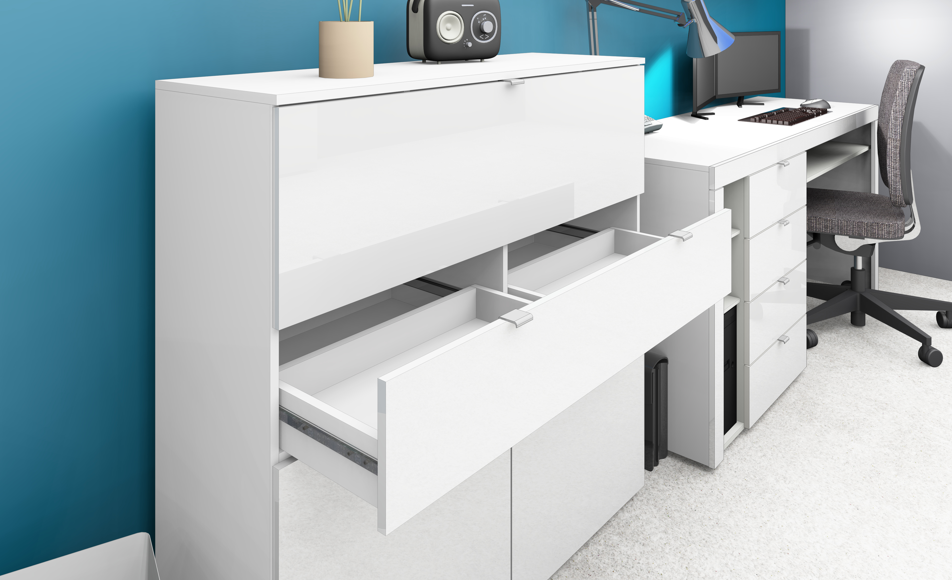 11495841-5 Sekretär Weiß Hochglanz "Wim"