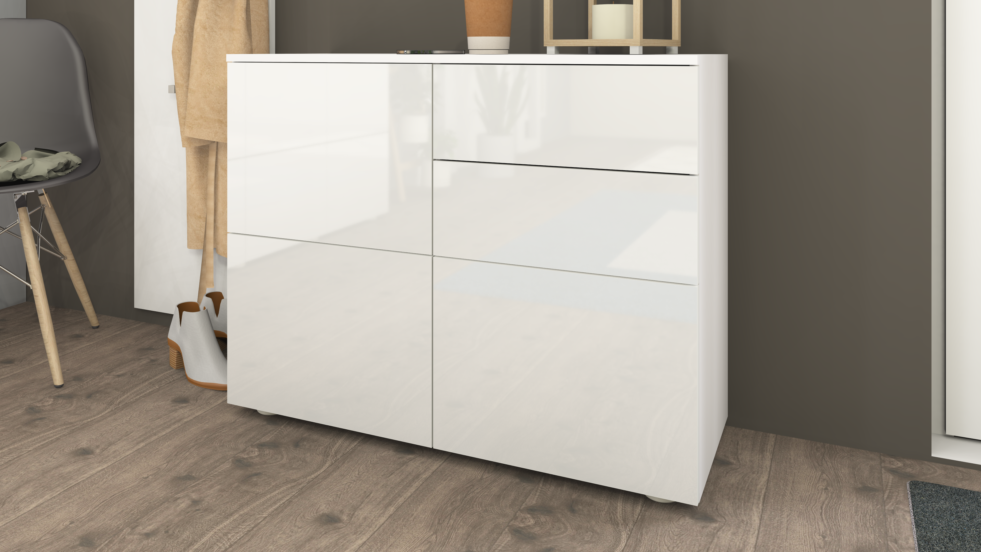 Kommode Weiß Hochglanz "Rova" 3-türig 