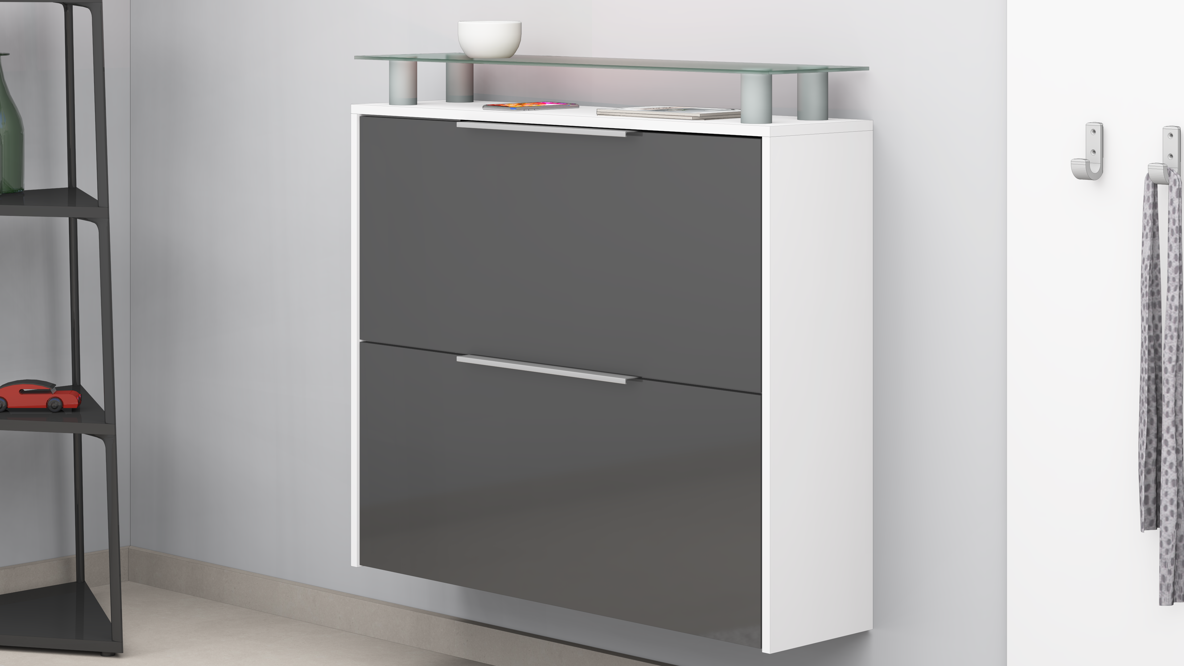 Schuhschrank Weiß Matt - Graphit Hochglanz "Rena"