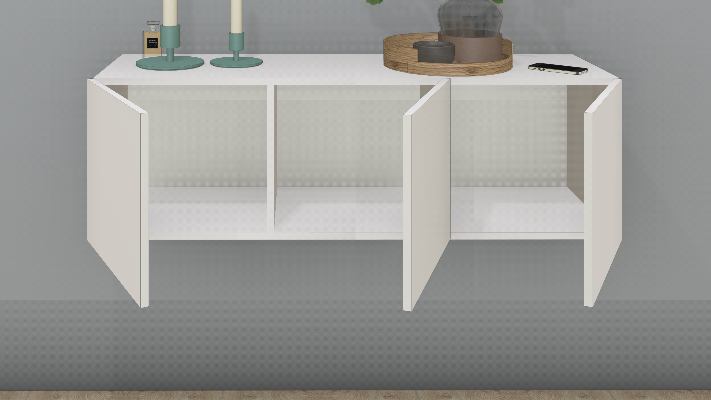 Sideboard Weiß Matt "Vaasa" 114 cm geöffnet