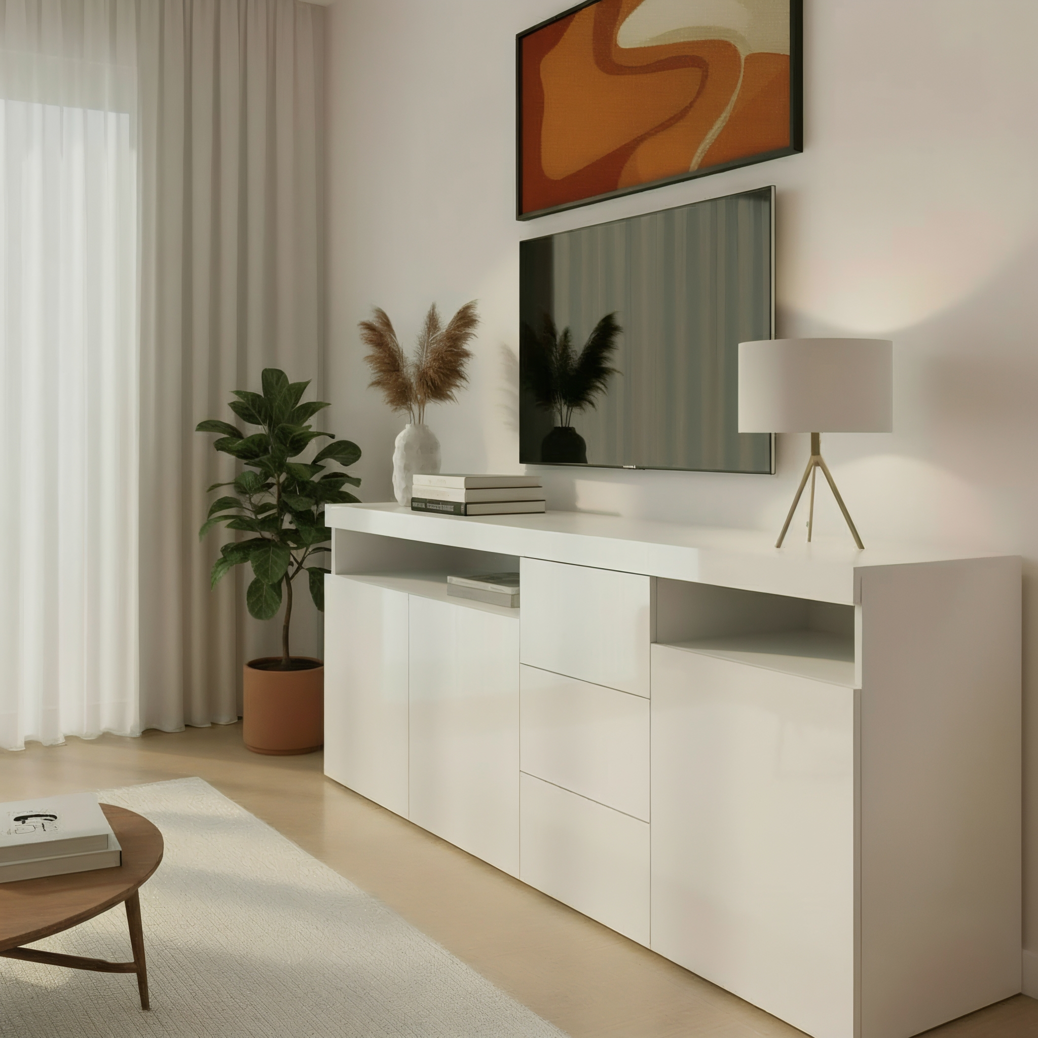 Sideboard "Kapstadt" 200 cm in Weiß Hochglanz