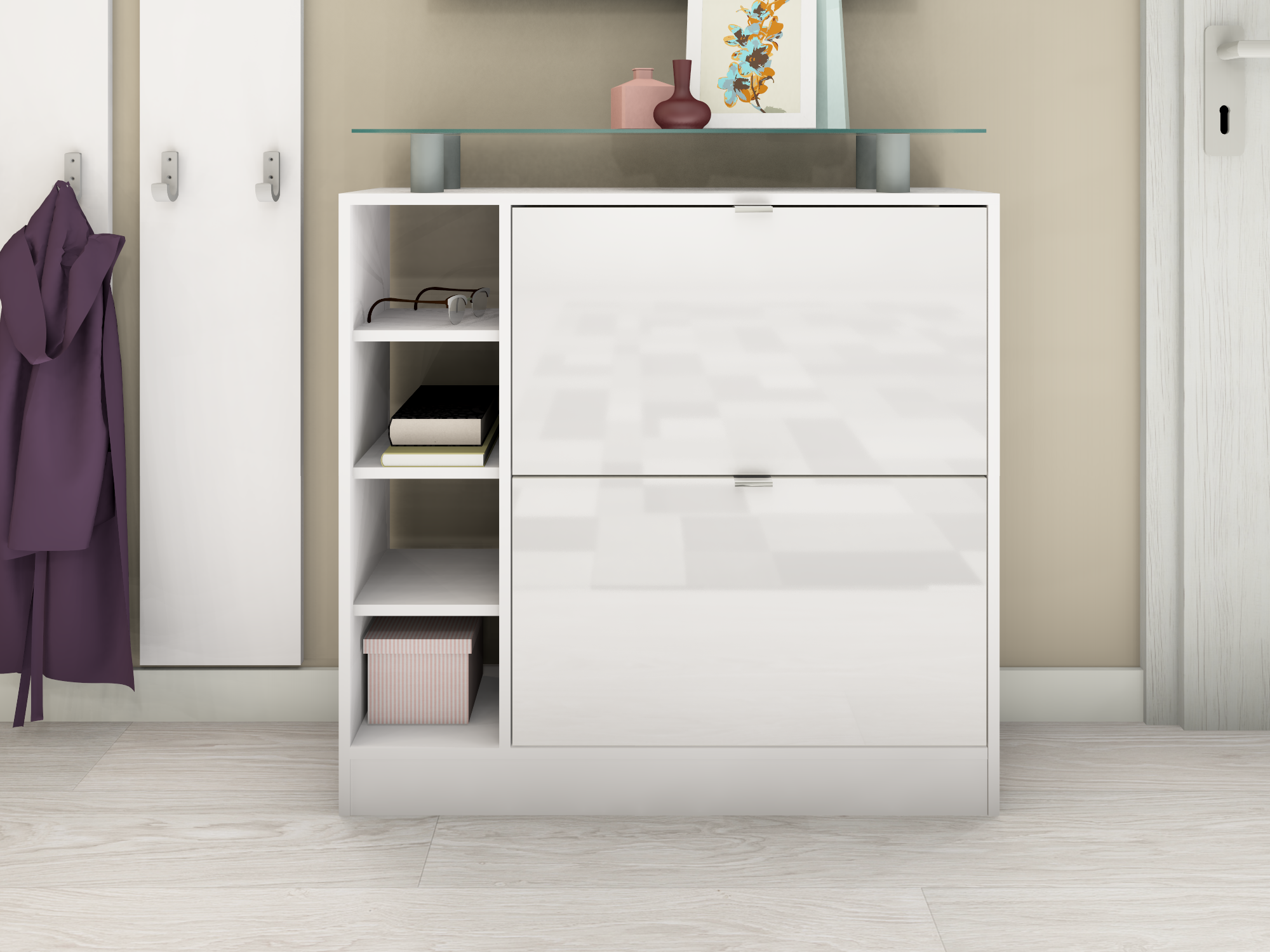 Schuhschrank "Dolly" Weiß Hochglanz