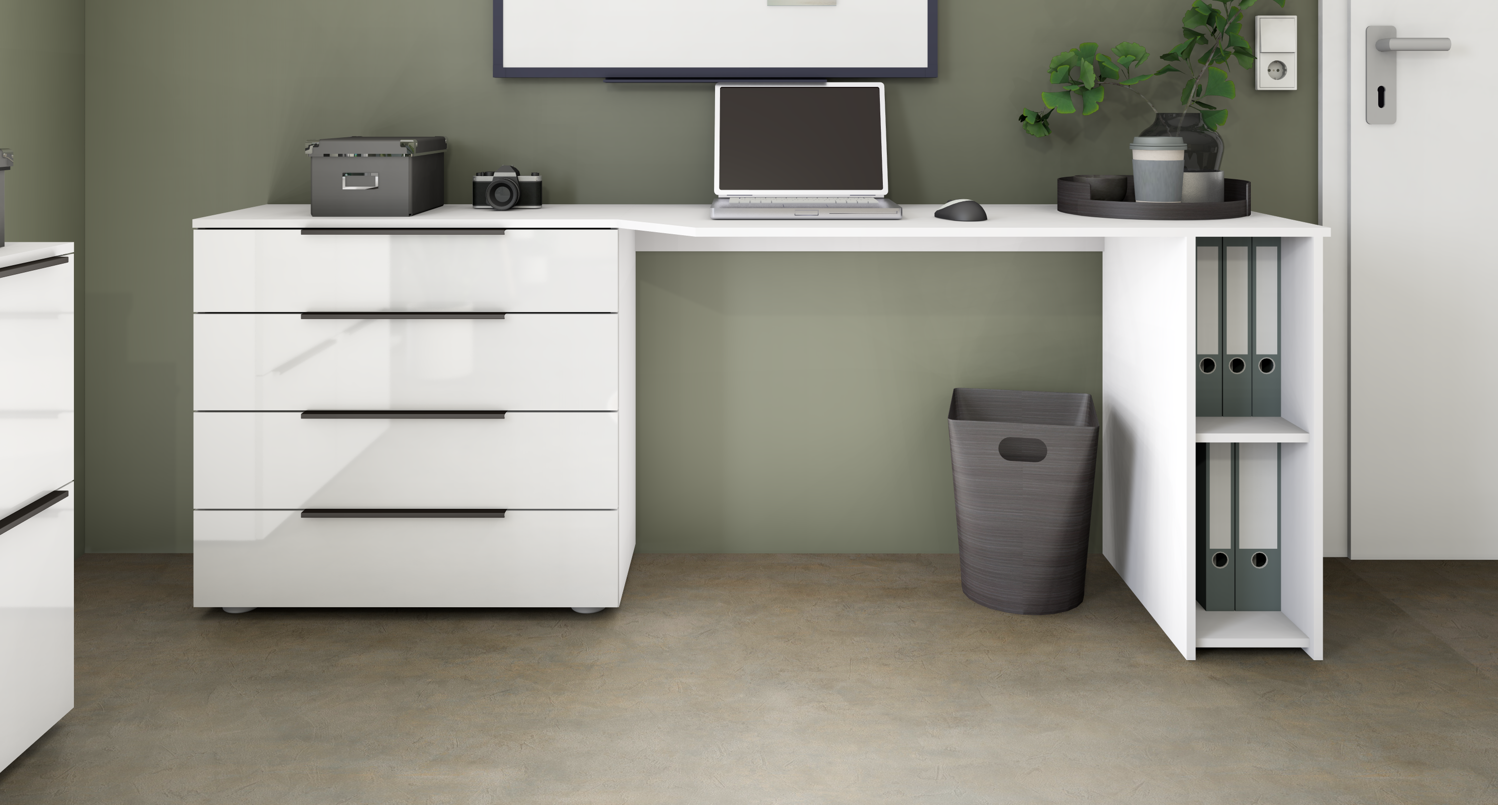 Schreibtisch "Tom" in Weiß Hochglanz