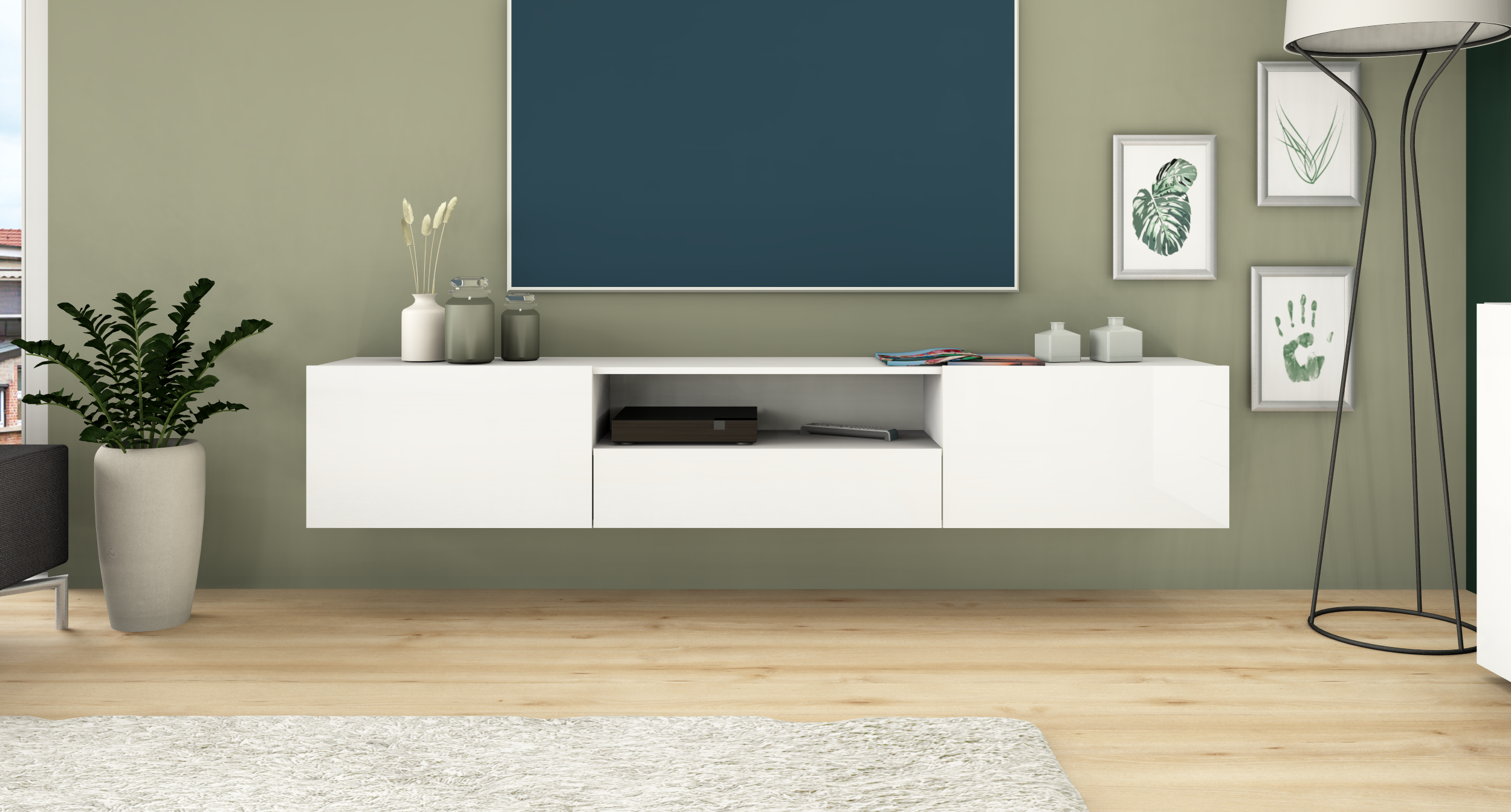 Lowboard Weiß Matt "Sophia" 200 cm