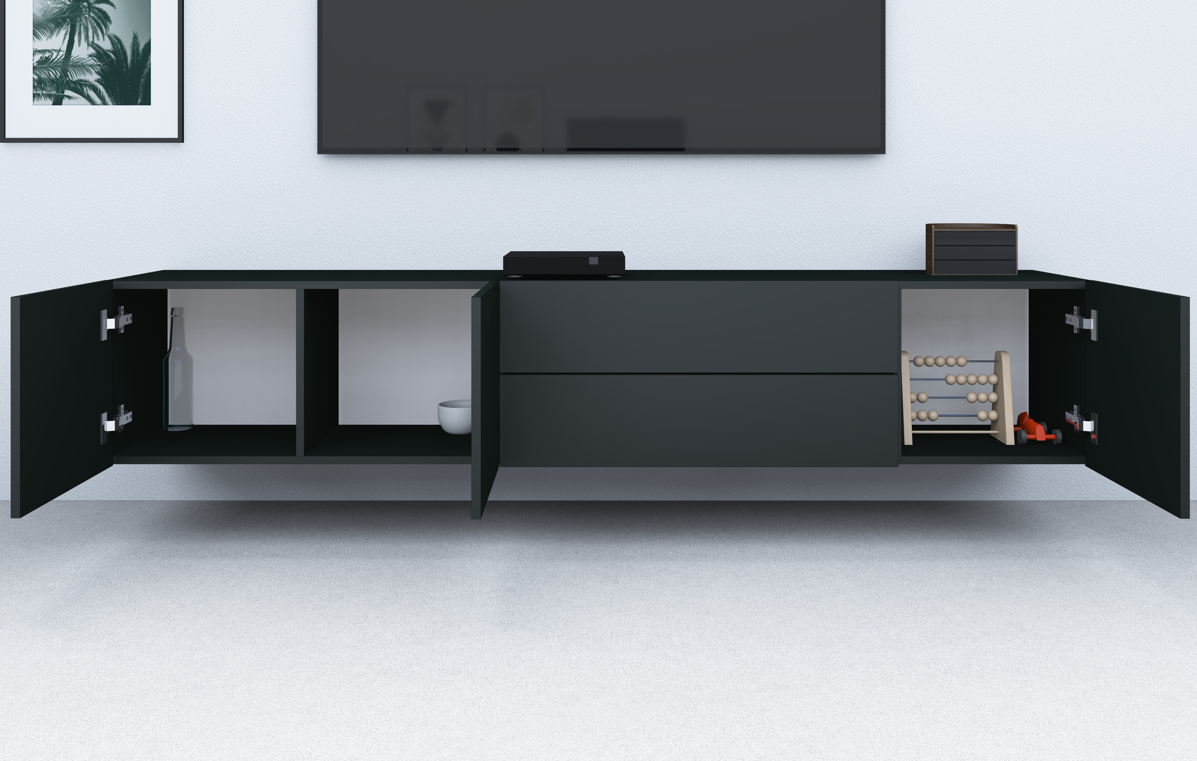 Lowboard Schwarz Matt Sophia 190 cm Hängeschrank schwarz