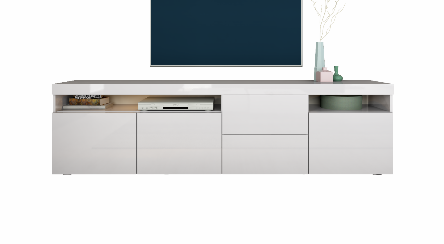 LB-Kapstadt-200-weiss-2 Lowboard "Kapstadt" 200 cm Weiß Hochglanz