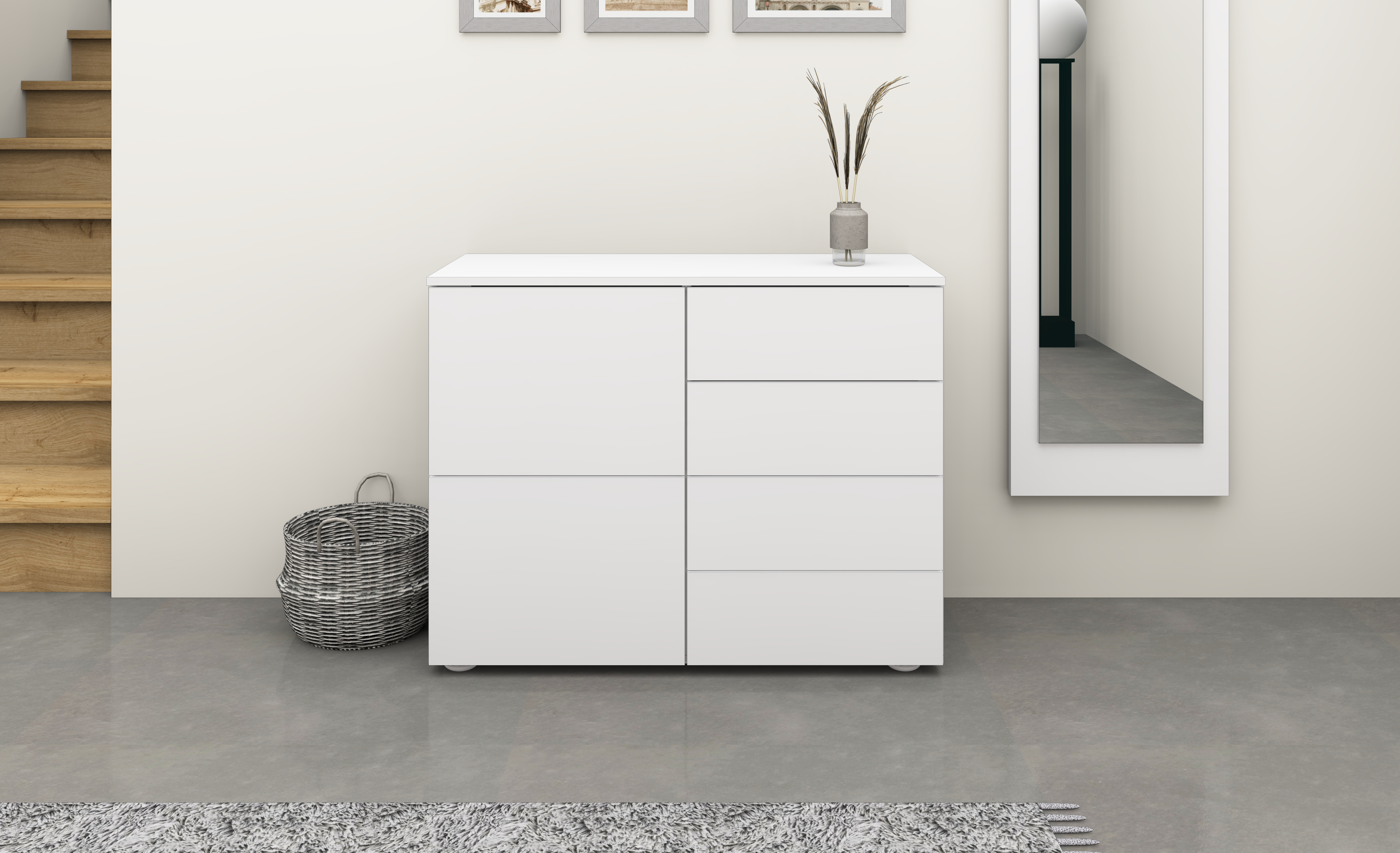 36844519_KOM_2T-4SK_weiss-matt_03 Kommode Weiß Matt "Rova" 2-türig 4 Schubkästen
