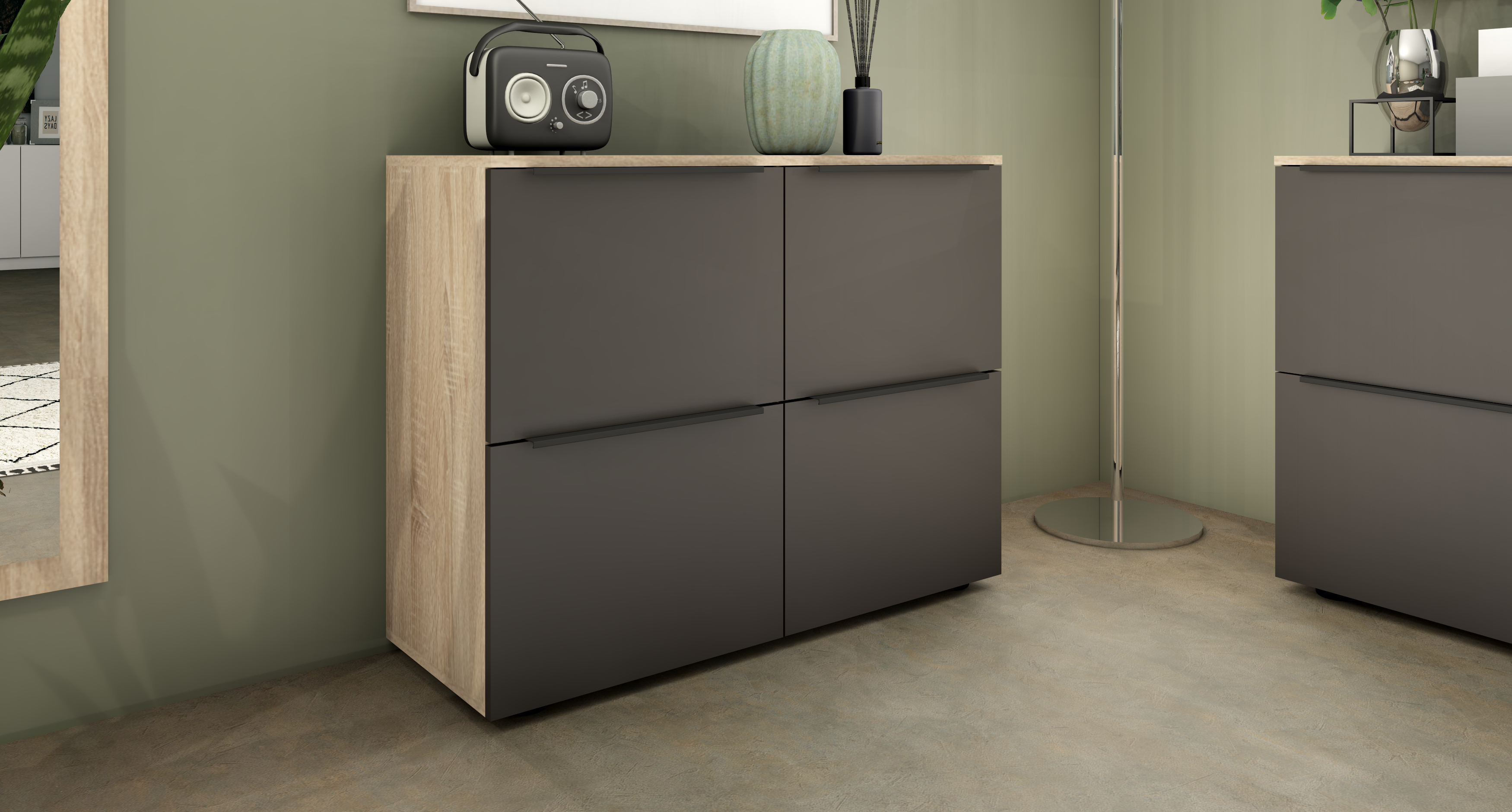 Kommode "Tom" mit 4 Türen in eiche / graphit