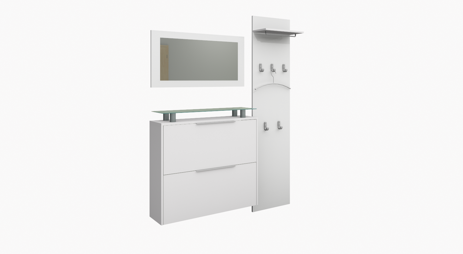 Set-2-Weiss-MattzT8FV24SvC9m4 Set aus Schuhschrank, Spiegel, Paneel in Weiß matt "Rena"