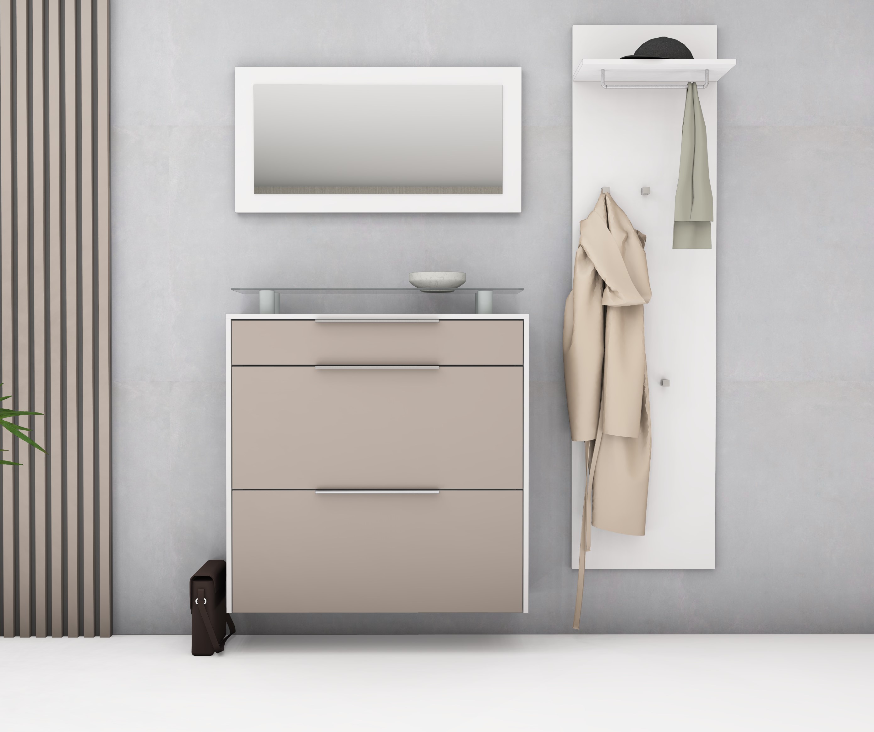 Schuhschrank "Oliva" zum Hängen im Set in weiß - cappuccino