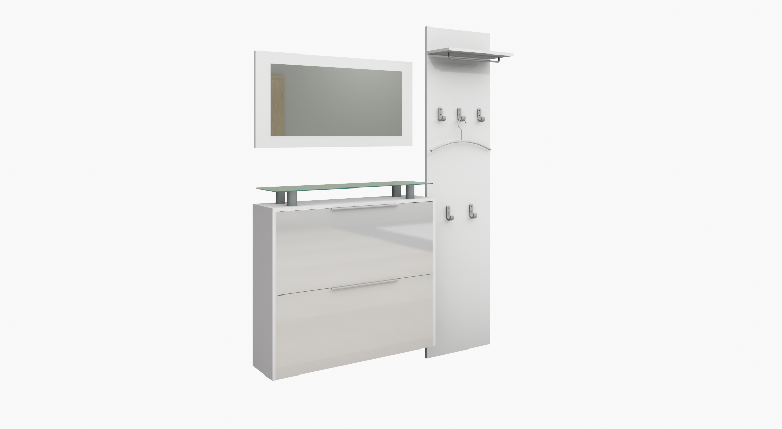 Set-2-Weiss-HGgW7b3pWapiHMU Garderobenpaneel Weiß Matt 160 cm "Rena" im Set mit Schuhschrank und Spiegel