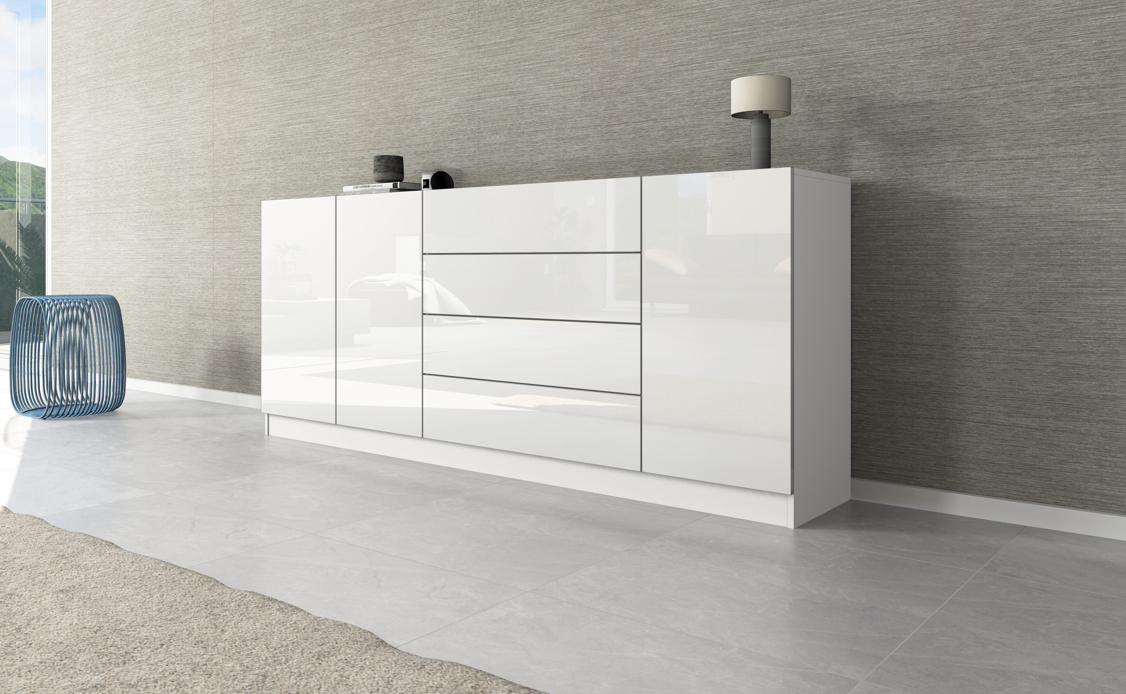 Sideboard VAASA 190 cm in Weiß Glanz