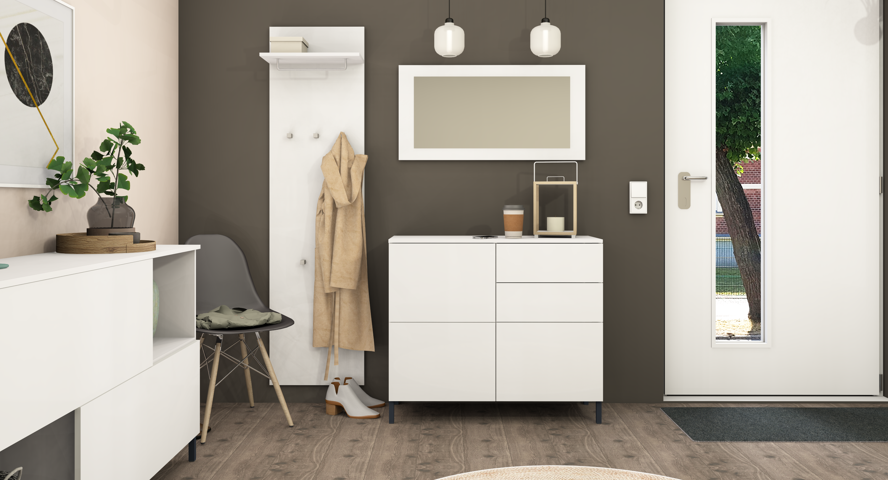 95750442_3 Kommode Weiß Matt "Haama" im Set mit Spiegel und Paneel