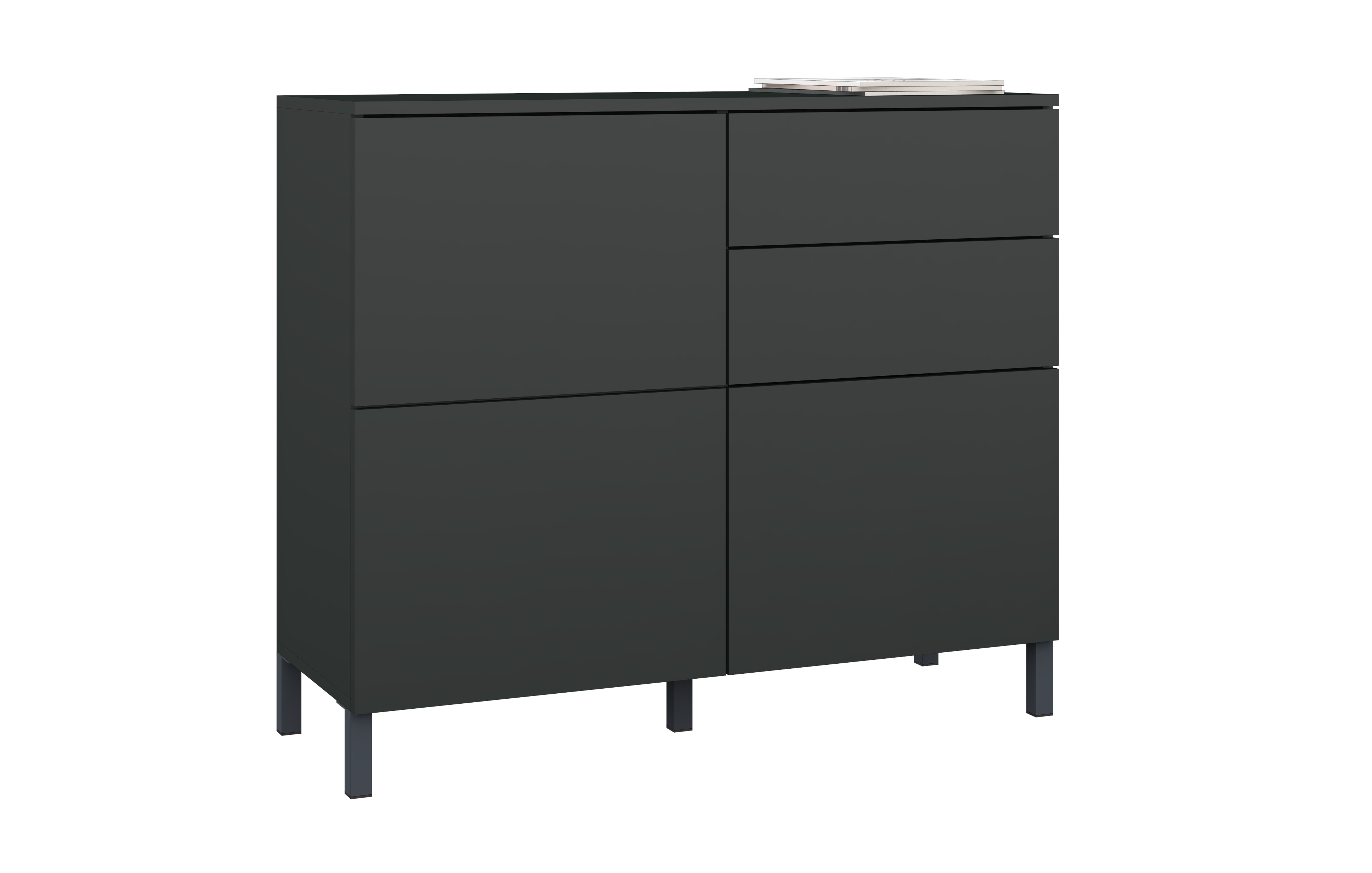 Kommode Schwarz Matt "Haama" mit Metallfüßen und Schubkästen