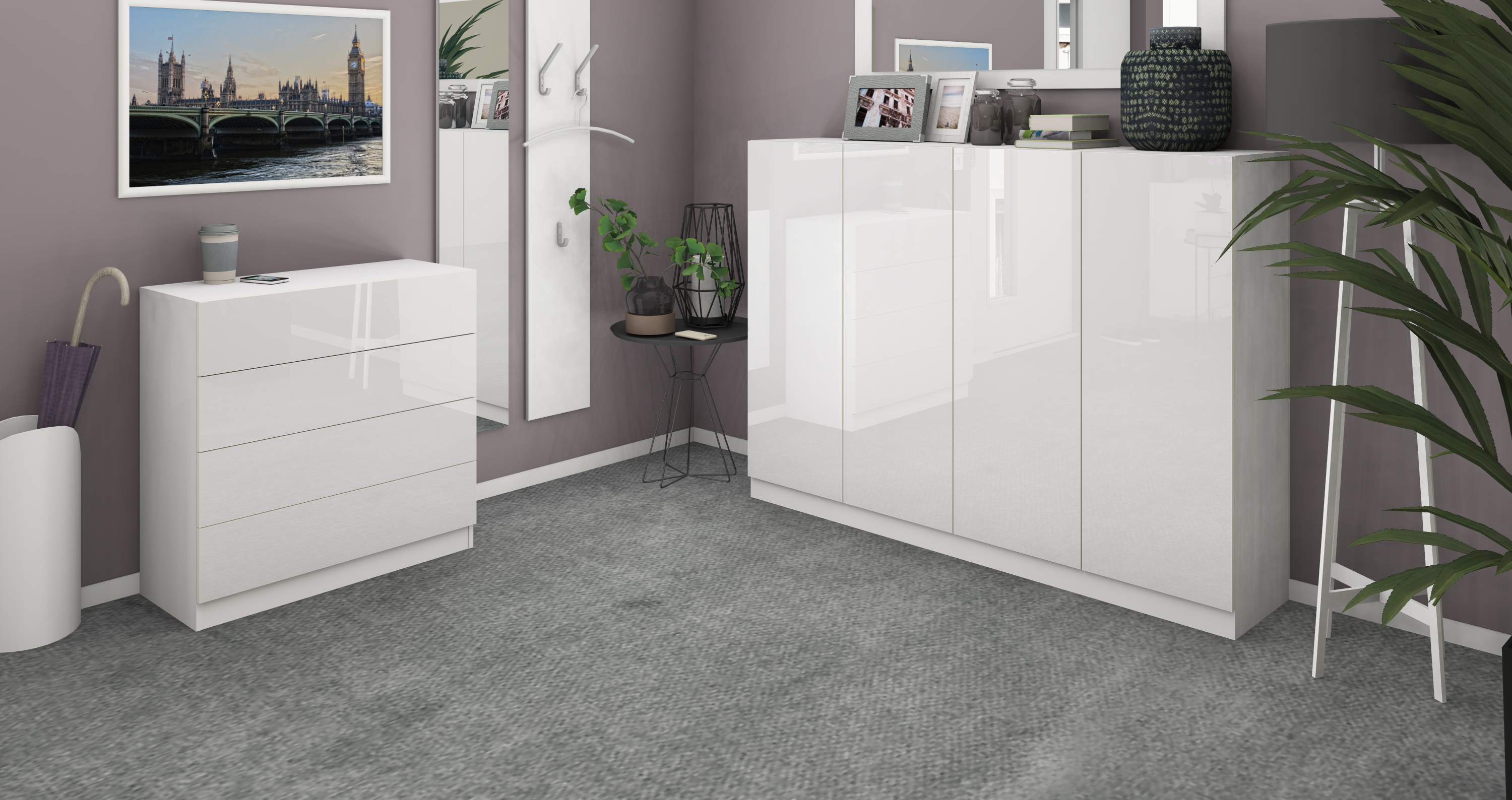 Schuhschrank und Kommode Weiß Hochglanz "Vaasa" 