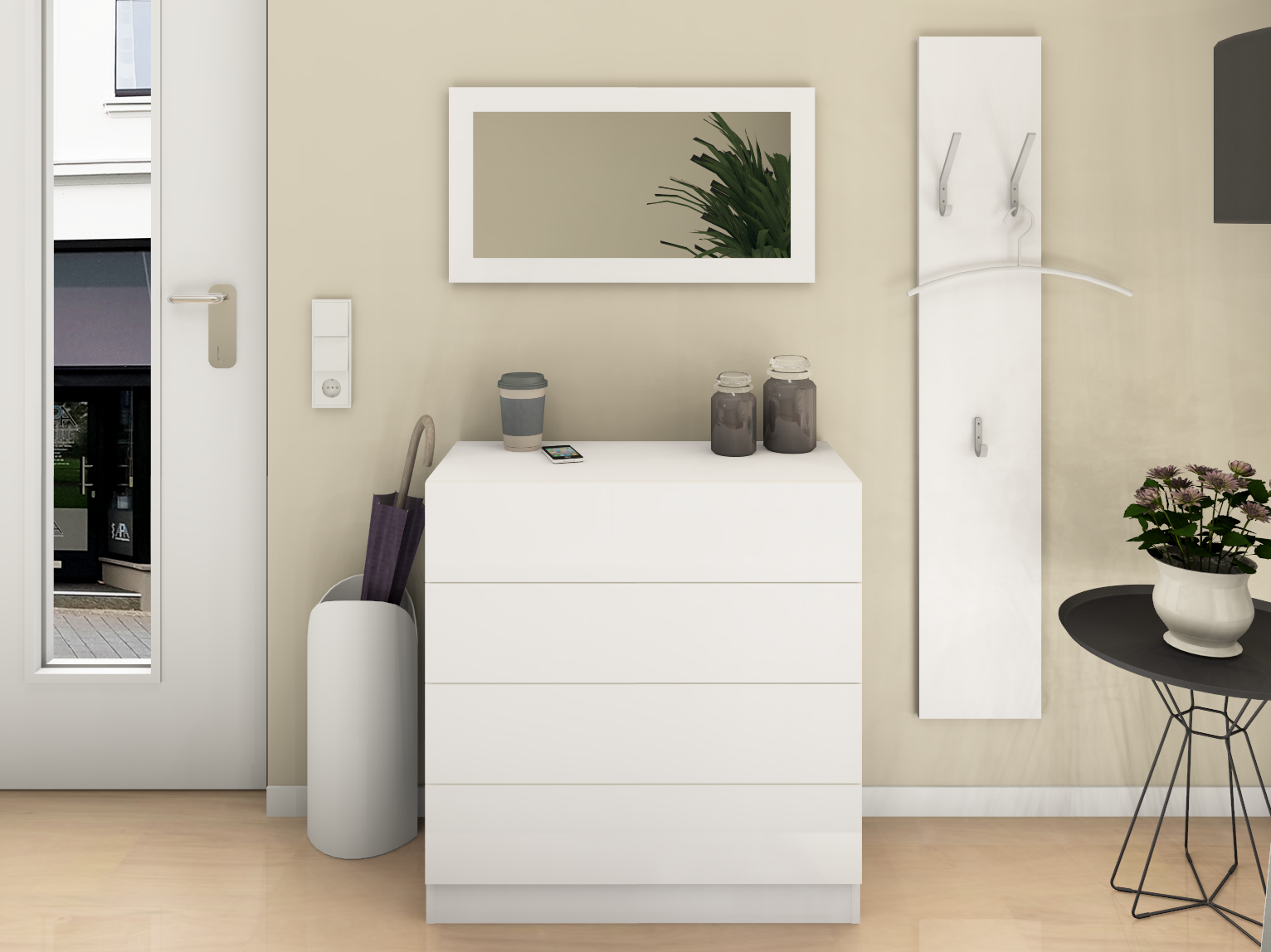 131300110_2Di3HSSYmMfMad Kommode Weiß Matt im Set "Vaasa" mit Spiegel und Paneel