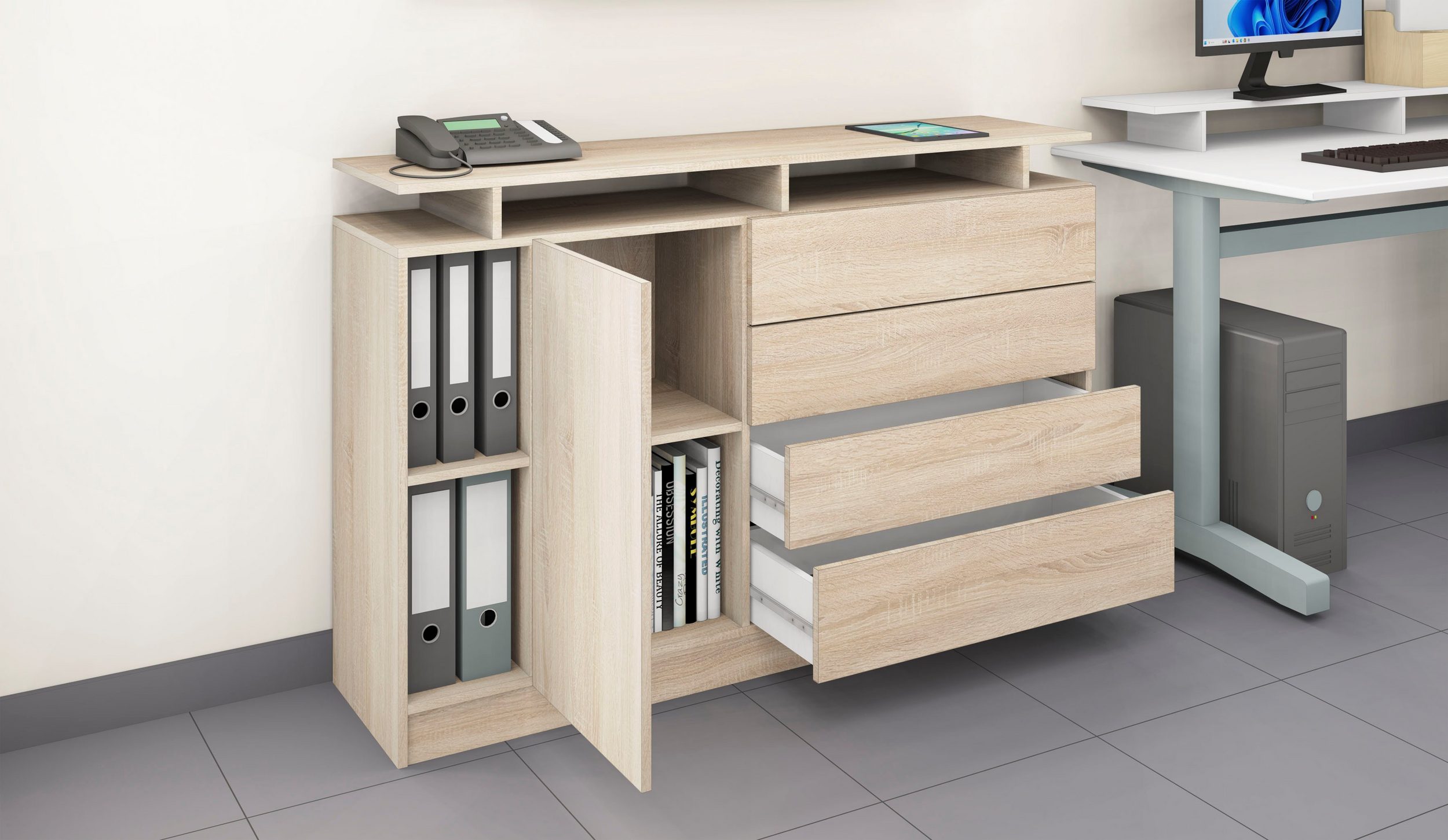 Wallis-SB135-eiche-2 Sideboard Eiche Sonoma "Wallis" 135 cm