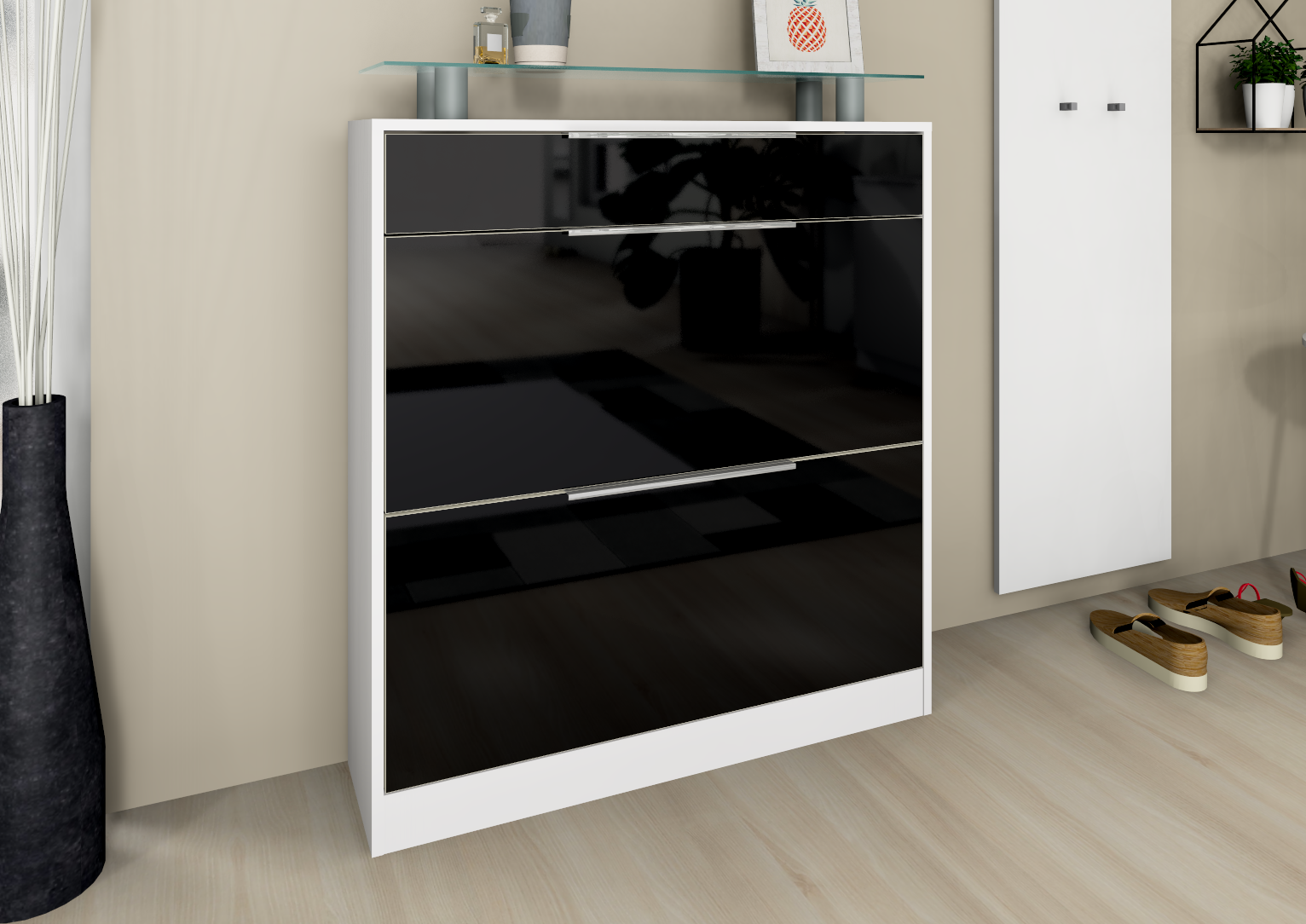 Schuhschrank "Oliva" Weiß-Schwarz HG