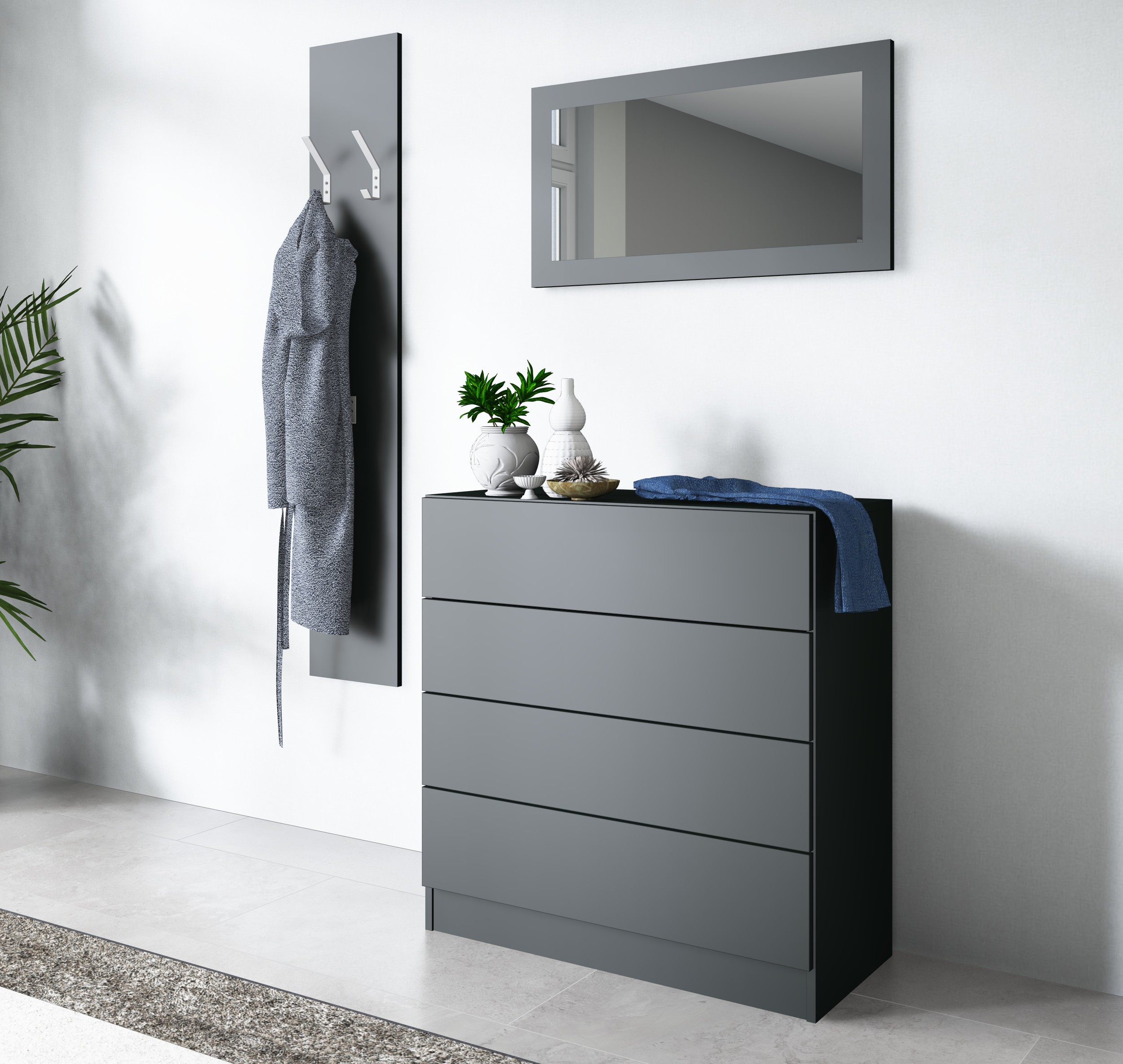 Kommode "Vaasa" Schwarz im Set mit Spiegel und Paneel