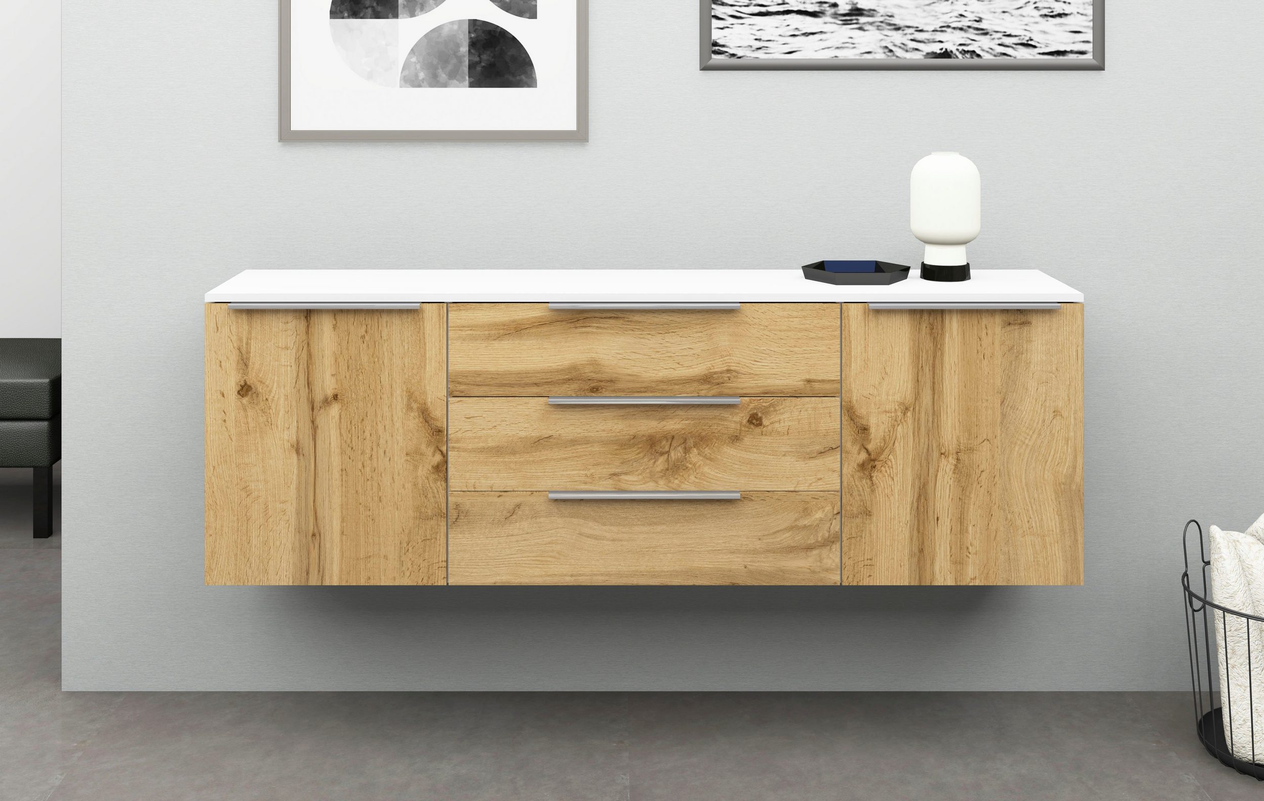 Lowboard Weiß - Eiche "Oliva" 166 cm