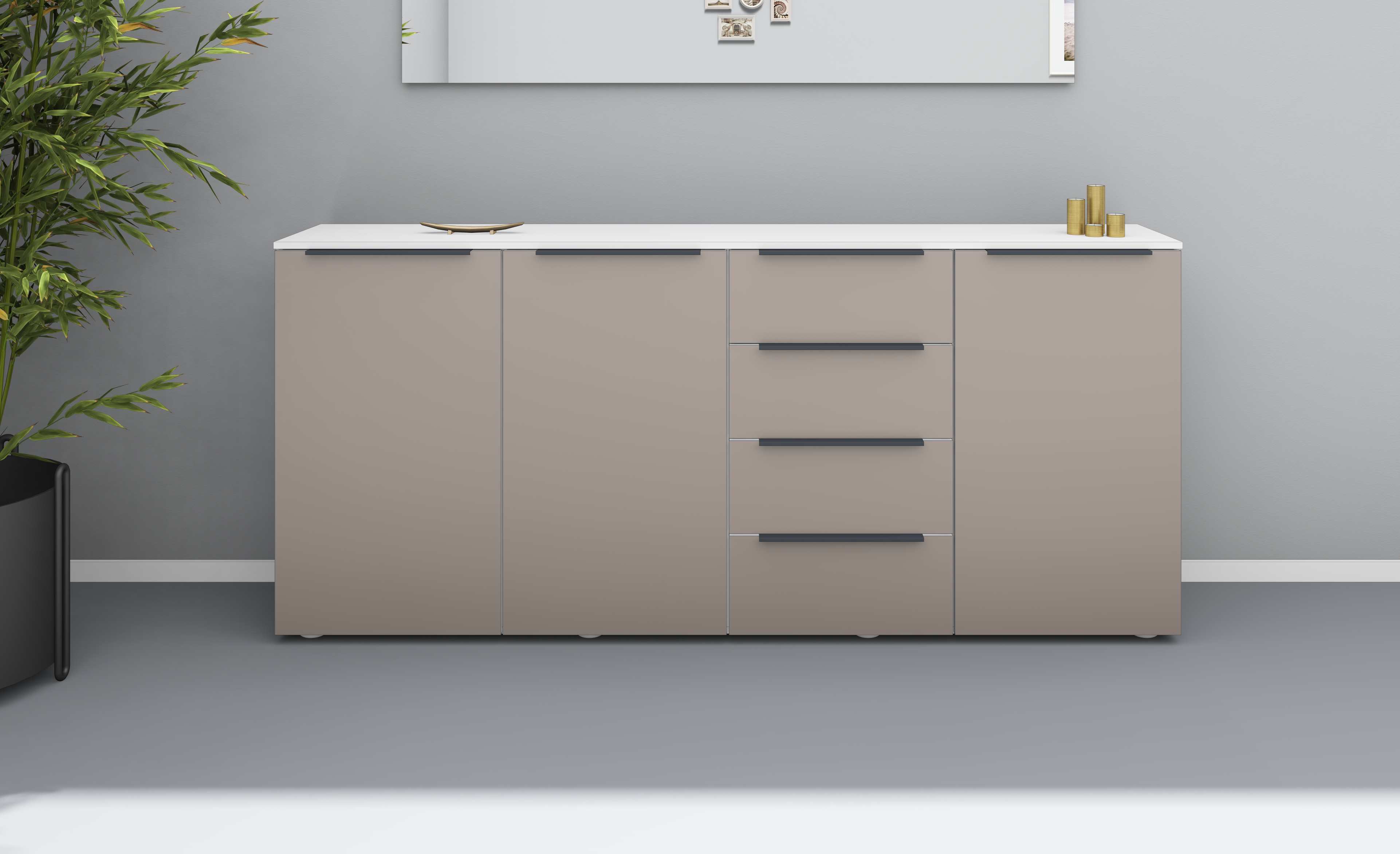 18459014_HB200_weiss-congo_04 Highboard Weiß - Cappuccino "Tom" 200 cm