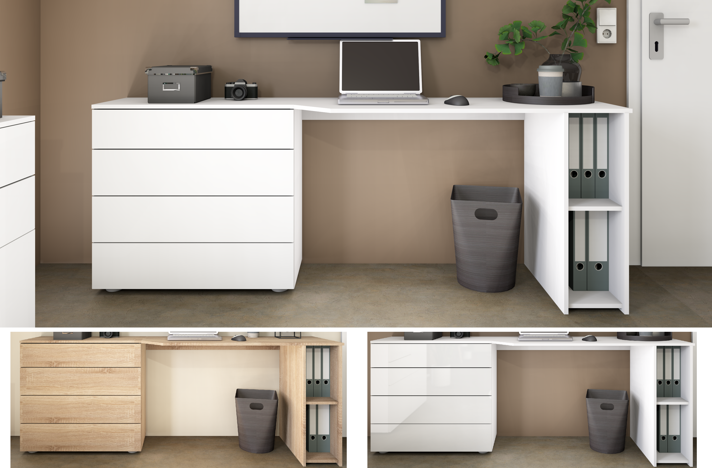 Schreibtisch "Wallis" Weiß matt/hochglanz oder Eiche Sonoma