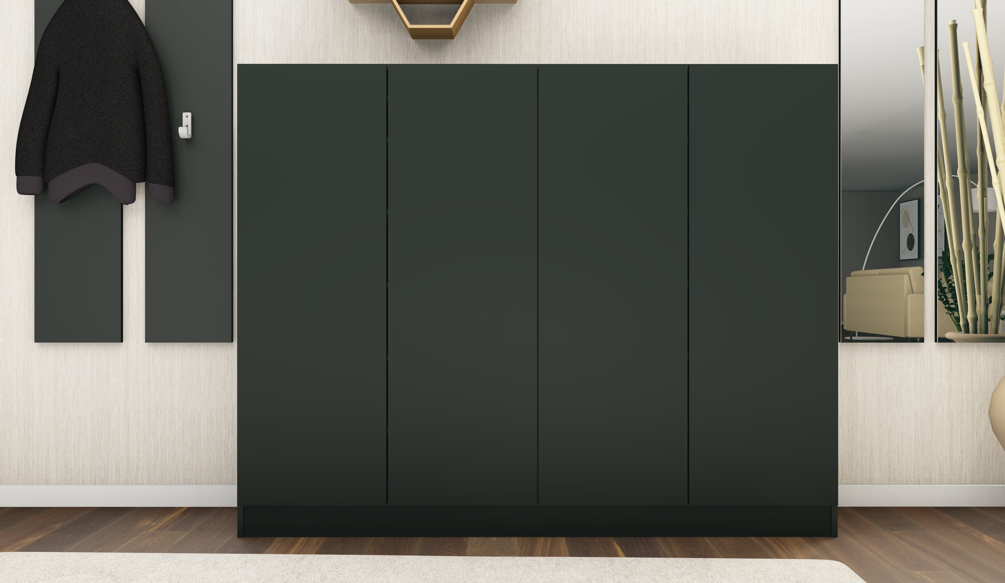 41156818_SCU-4T-schwarz-matt-3 Schuhschrank Schwarz Matt - Eiche "Vaasa" 4-türig