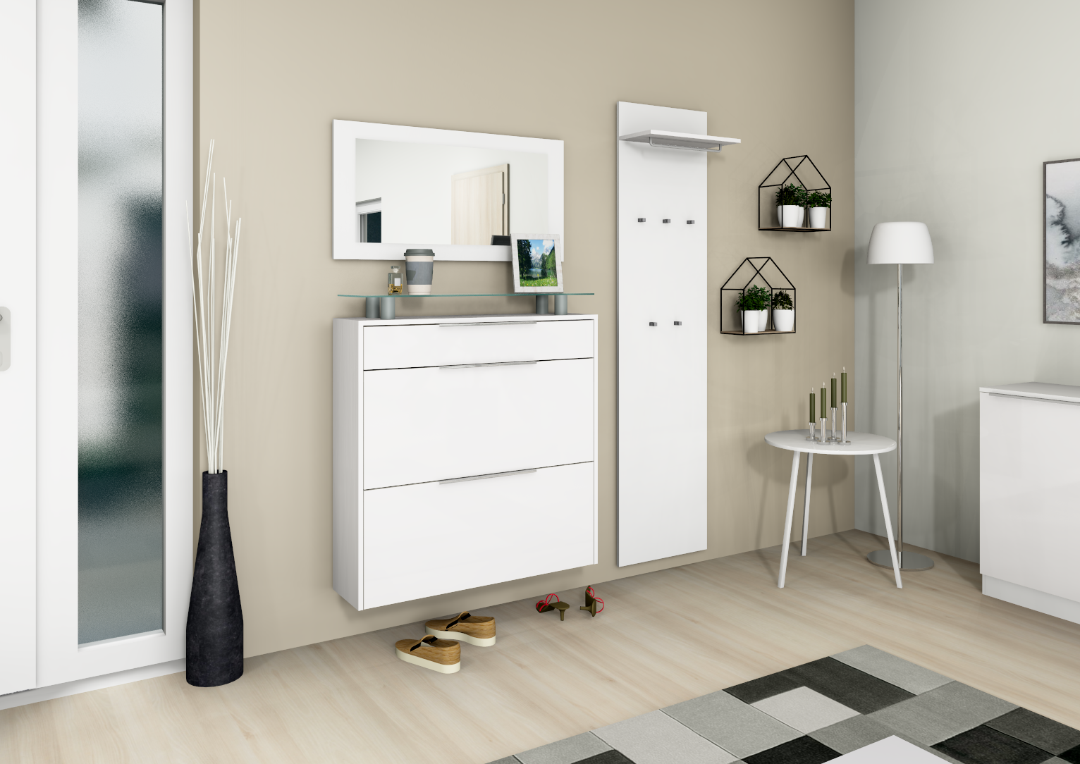 Schuhschrank "Oliva" zum Hängen im Set in weiß matt