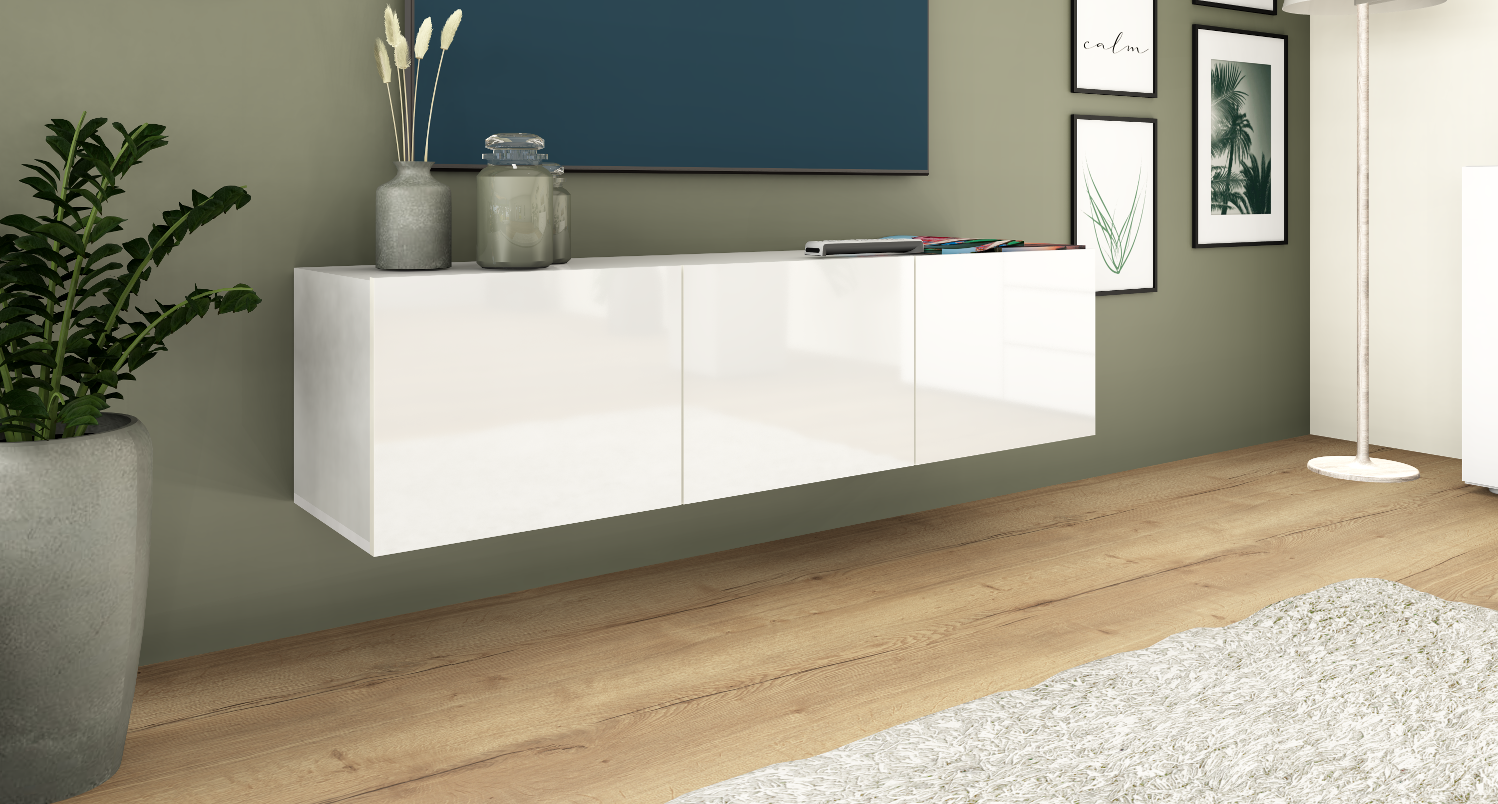 Sophia-LB139-3T-weiss-HG_01 Lowboard Weiß Hochglanz "Sophia" 139 cm, 3-türig
