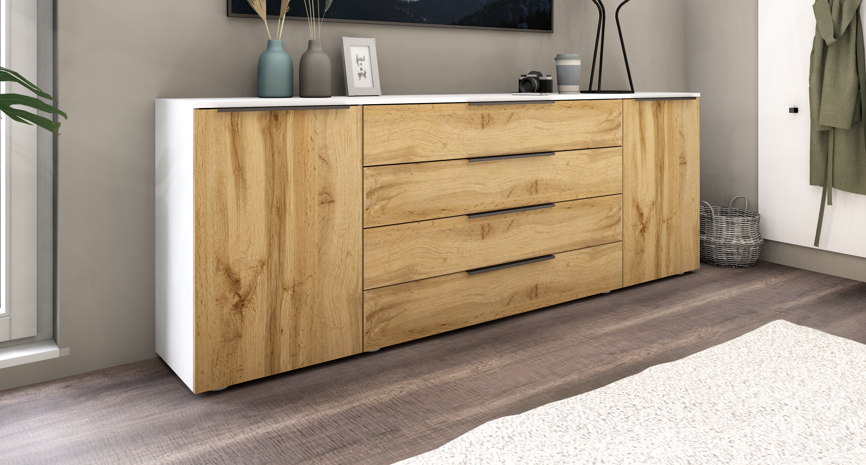 Sideboard Weiß - Eiche "Tom" 200 cm