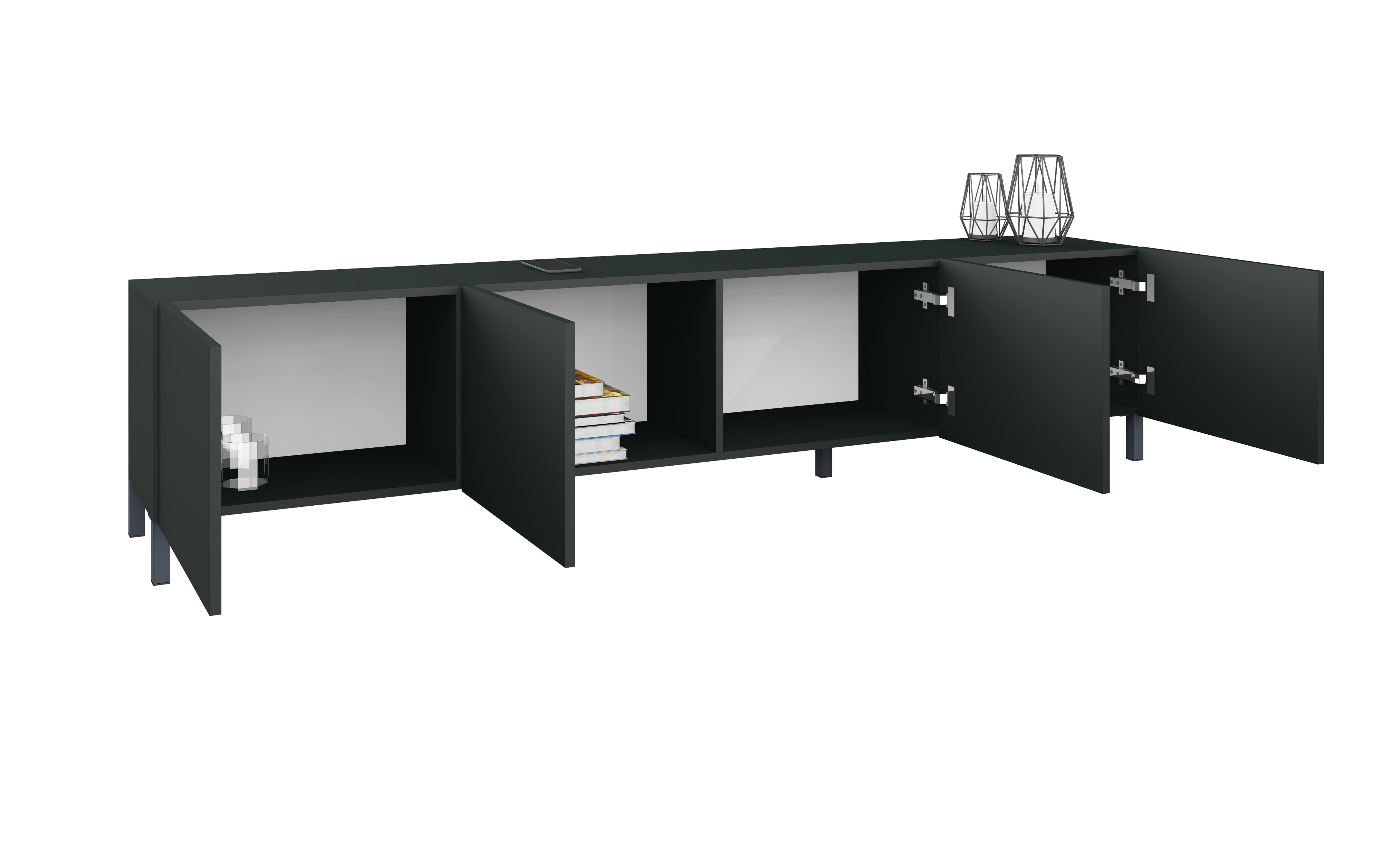 LB200_4T_schwarz-03 Lowboard Schwarz Matt "Pori" 200 cm 4-türig