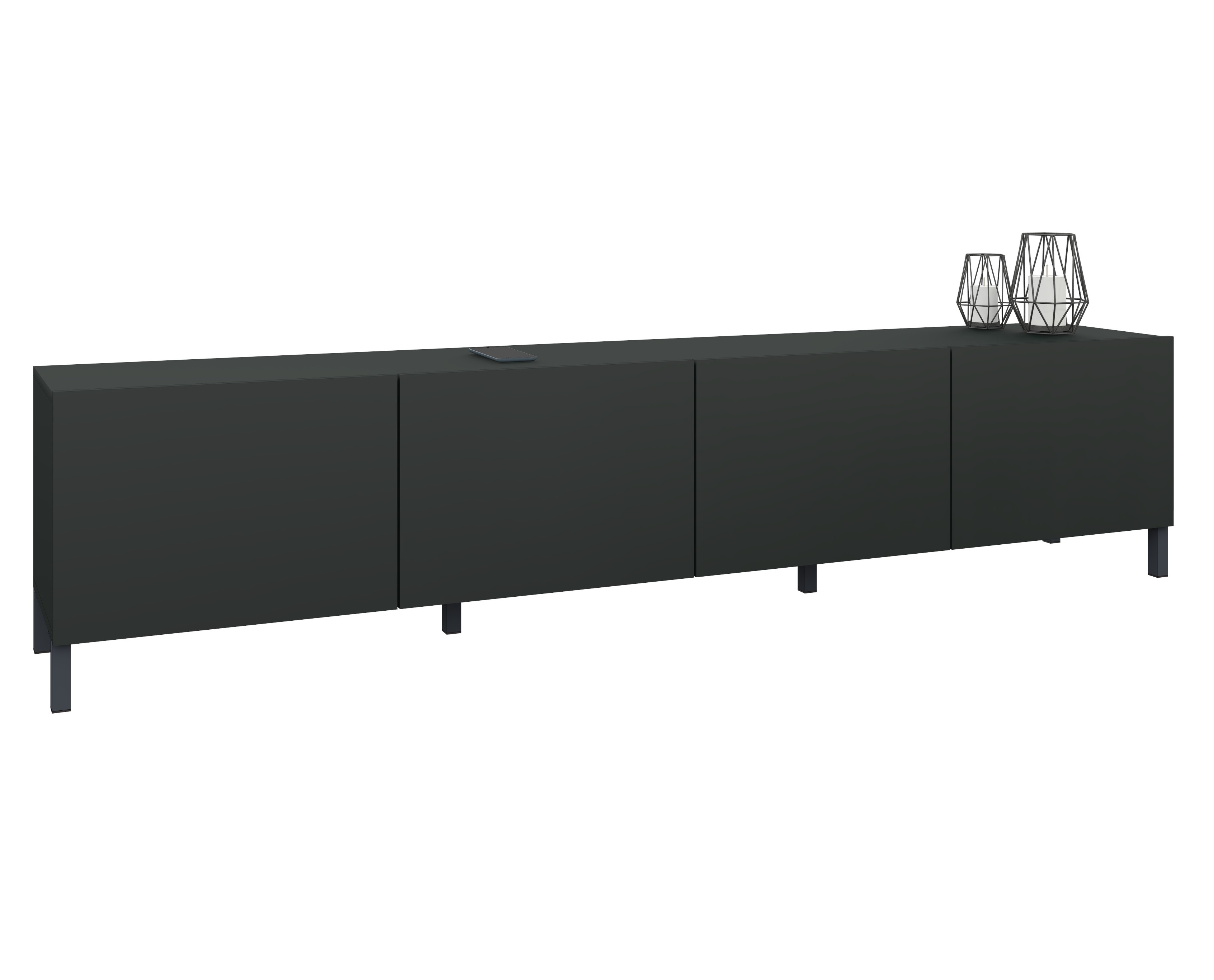 Sophia Lowboard 200 cm 4-türig Schwarz mit Metallfüßen Sophia Lowboard 200 cm 4-türig Schwarz mit Metallfüßen