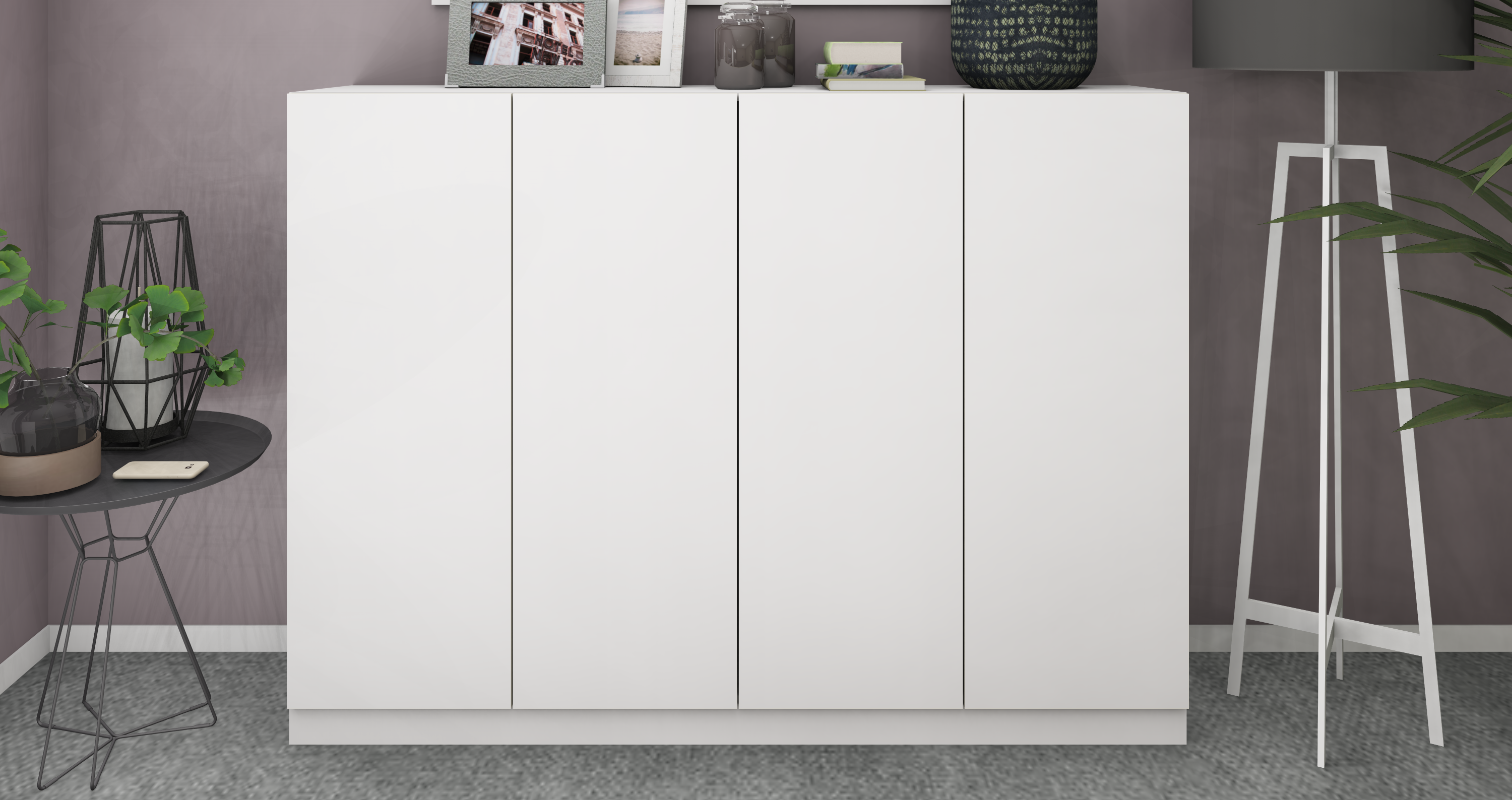 SCU4T-weiss-matt Schuhschrank Weiß Matt "Vaasa" 4-türig