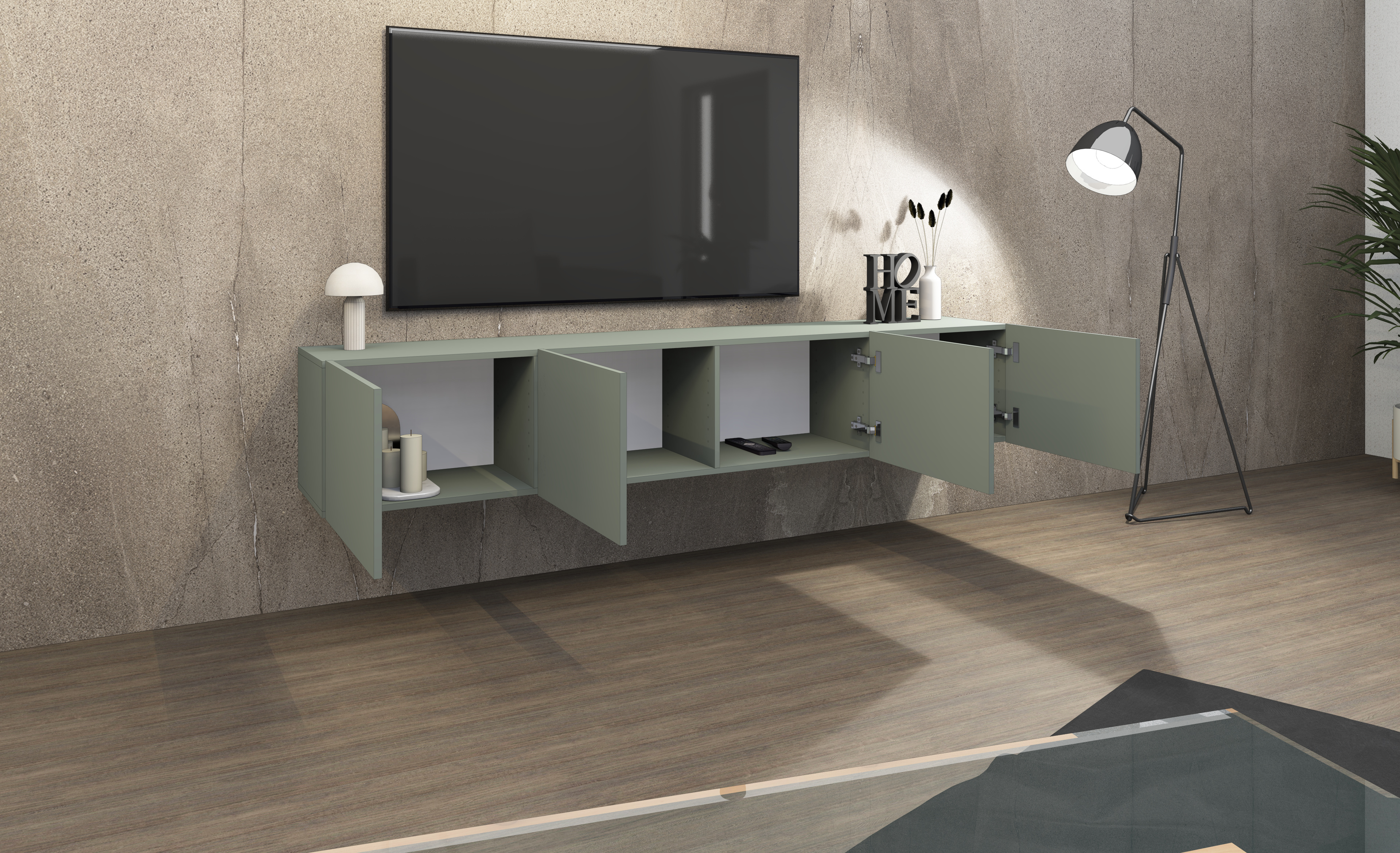 32167728_LB200_4T_Salbei_05 Lowboard Sophia 200 cm mit 4 Türen in Salbei