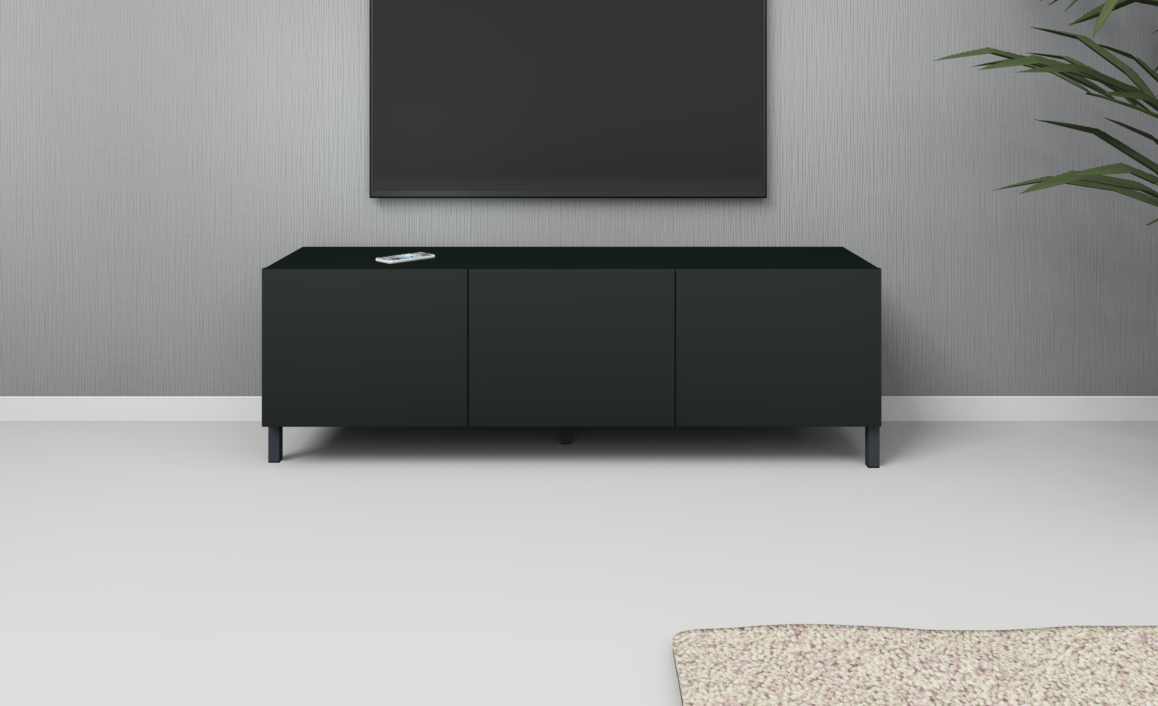 Lowboard Pori 139 cm mit Metallfüßen in schwarz matt