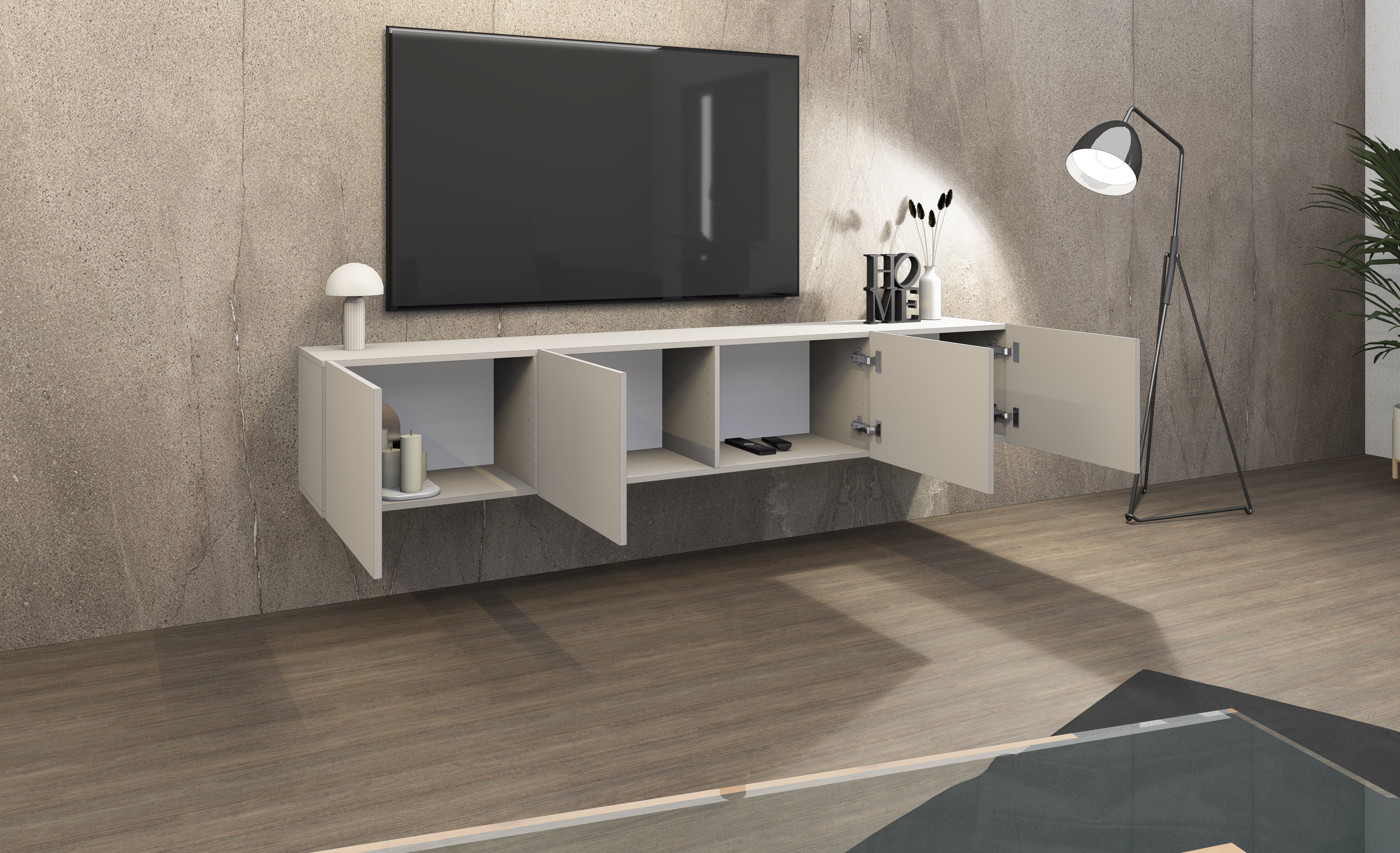 Lowboard Sophia 200 cm mit 4 Türen in Kaschmir